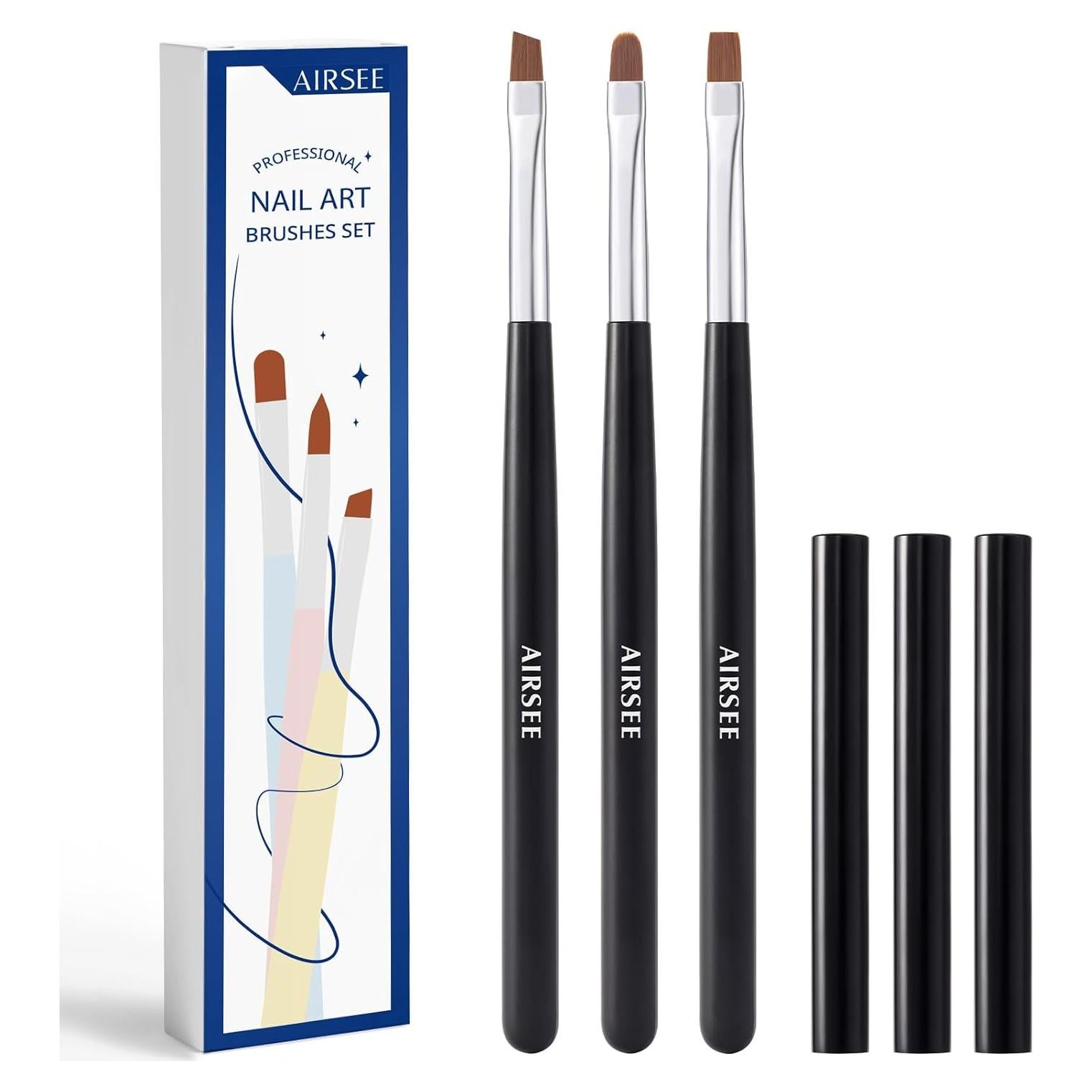 Conjunto de Pinceles para Uñas AIRSEE 3 Pcs Ovalados Angulados Planos