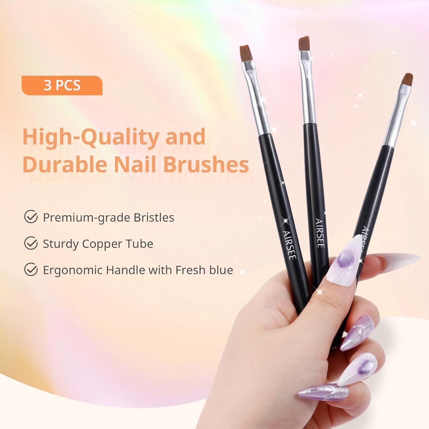 Conjunto de Pinceles para Uñas AIRSEE 3 Pcs Ovalados Angulados Planos