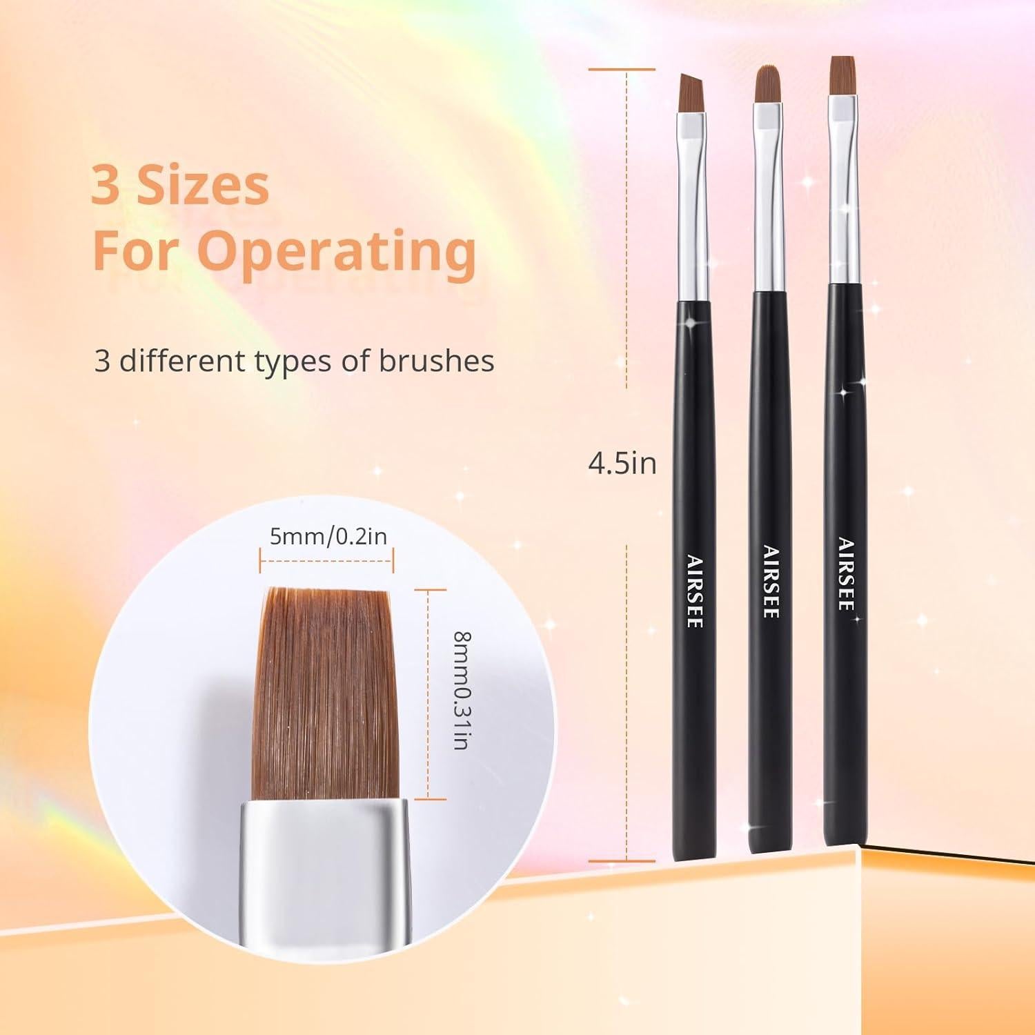 Conjunto de Pinceles para Uñas AIRSEE 3 Pcs Ovalados Angulados Planos