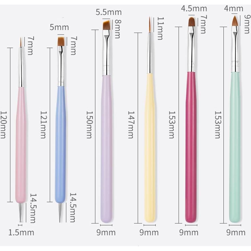 Set de Pinceles para Arte de Uñas Gembityful 6 Piezas