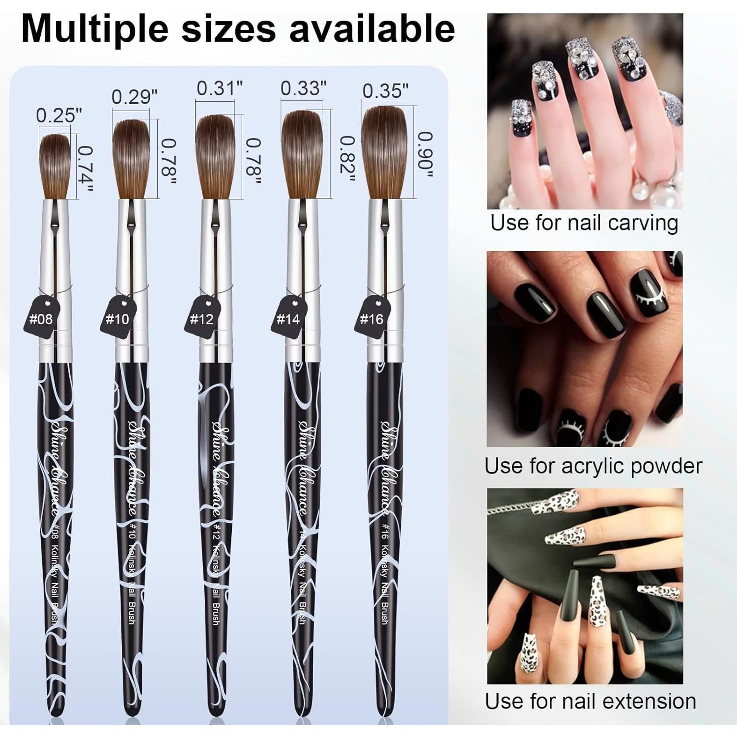 Pincel de Arte de Uñas Acrílico Shine Chance #10 Negro