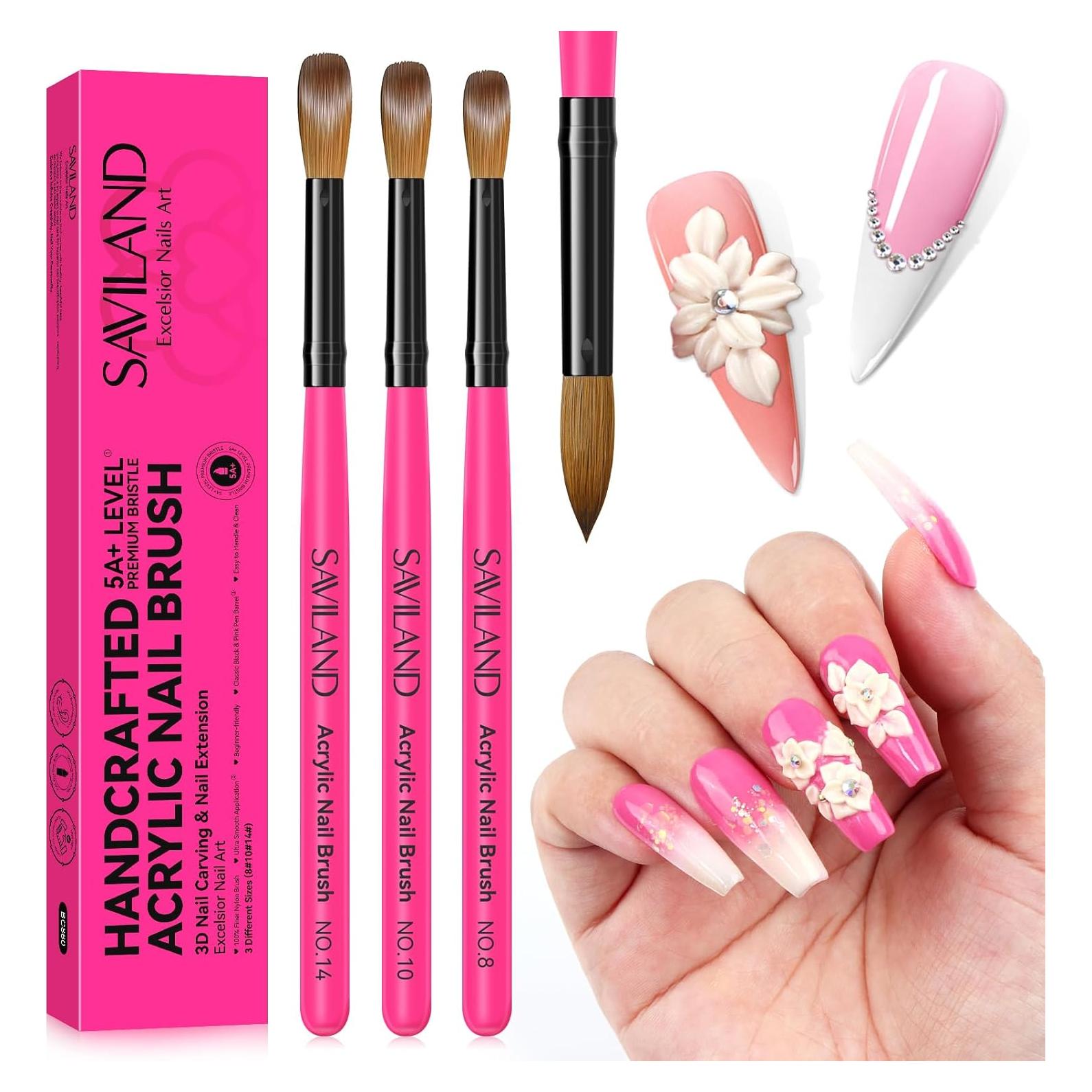 Juego de Pinceles Acrílicos SAVILAND 8, 10, 14 para Uñas