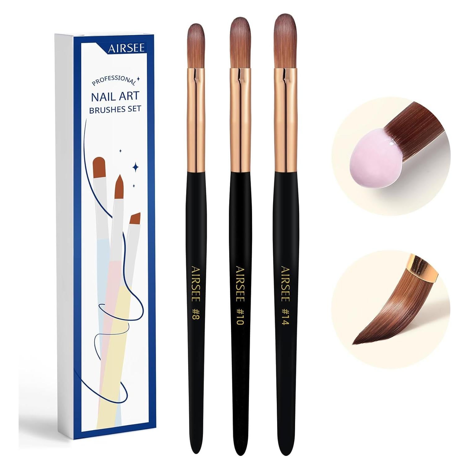 Set de Brochas Acrílicas Airsee 3 Pcs - Tamaños 8, 10, 14