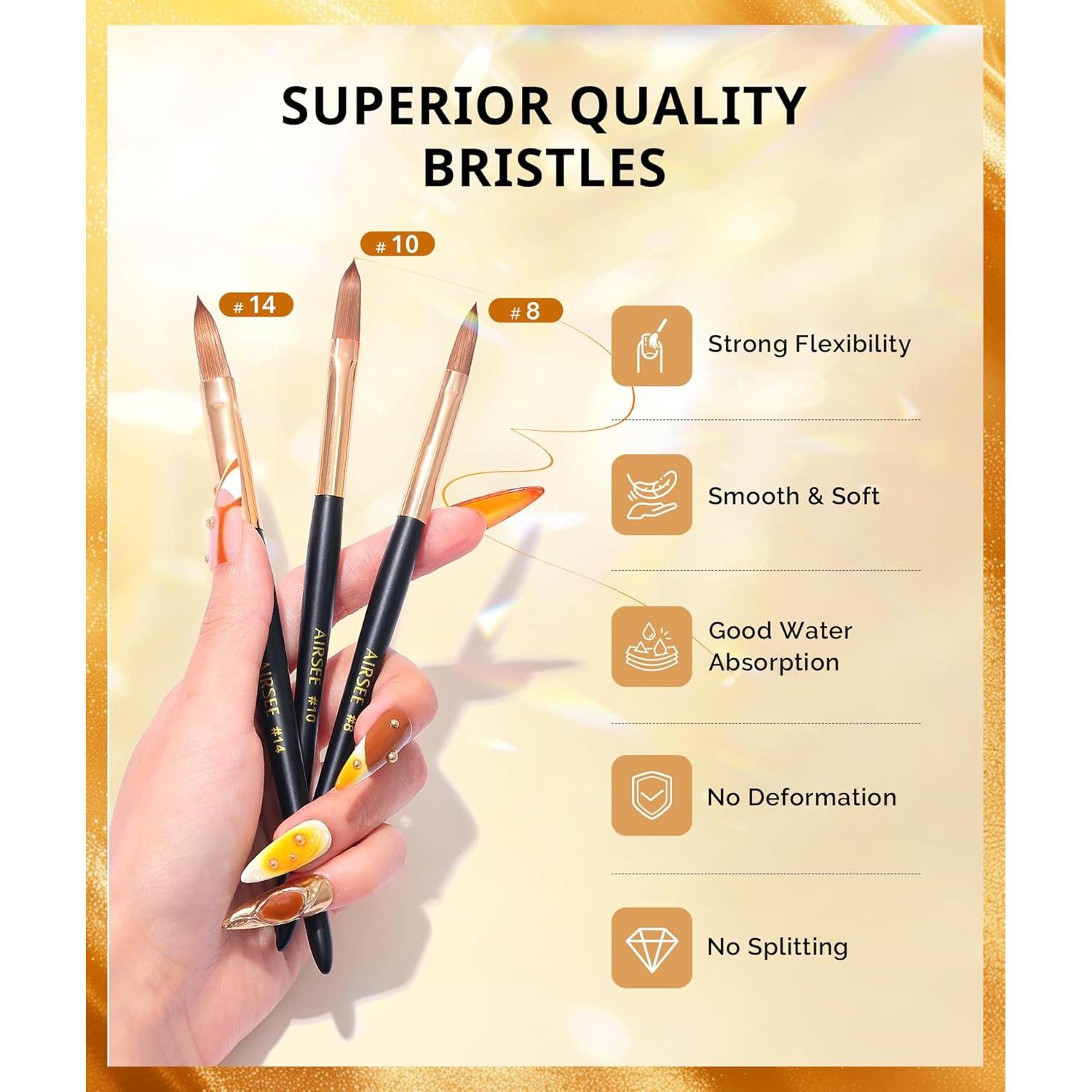 Set de Brochas Acrílicas Airsee 3 Pcs - Tamaños 8, 10, 14