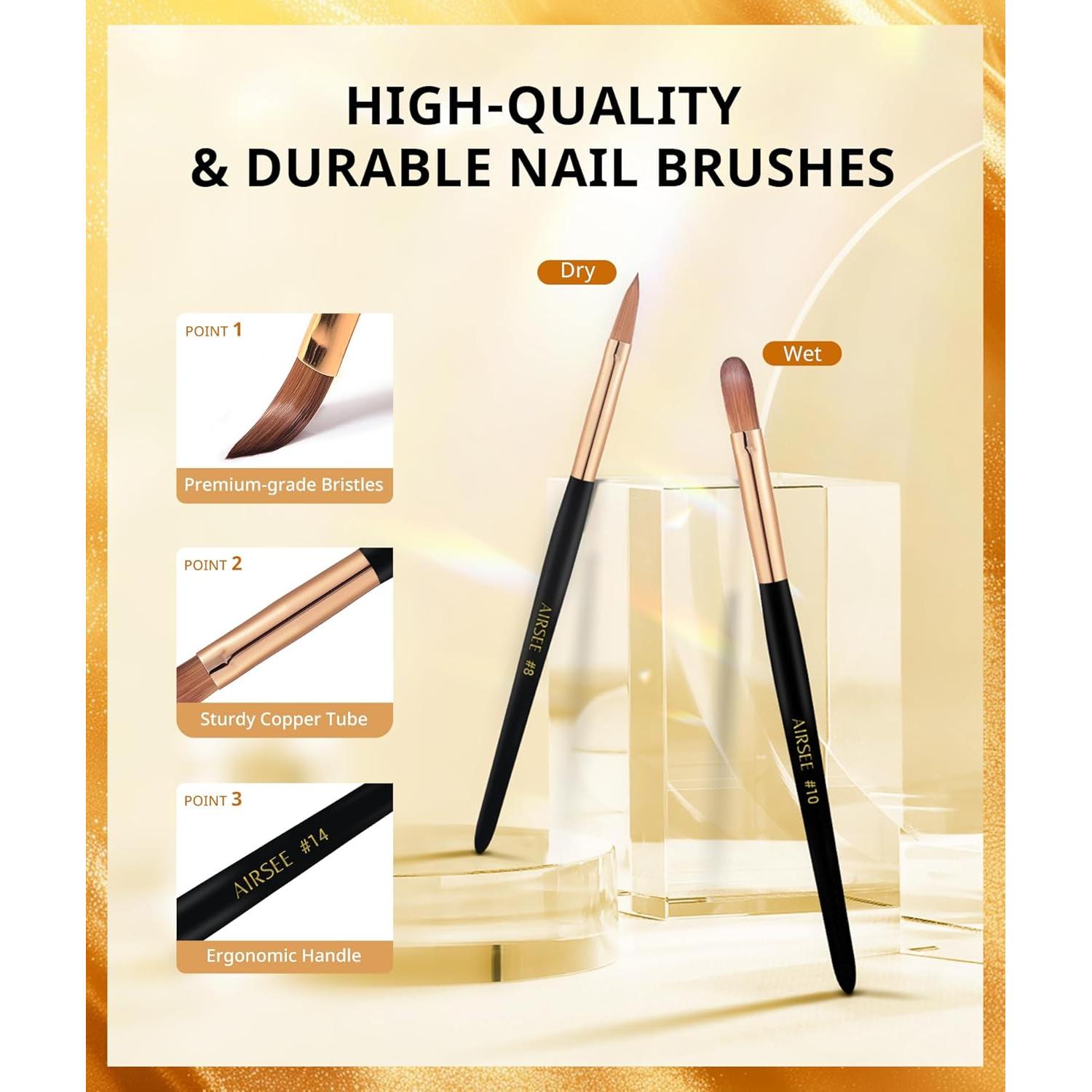 Set de Brochas Acrílicas Airsee 3 Pcs - Tamaños 8, 10, 14