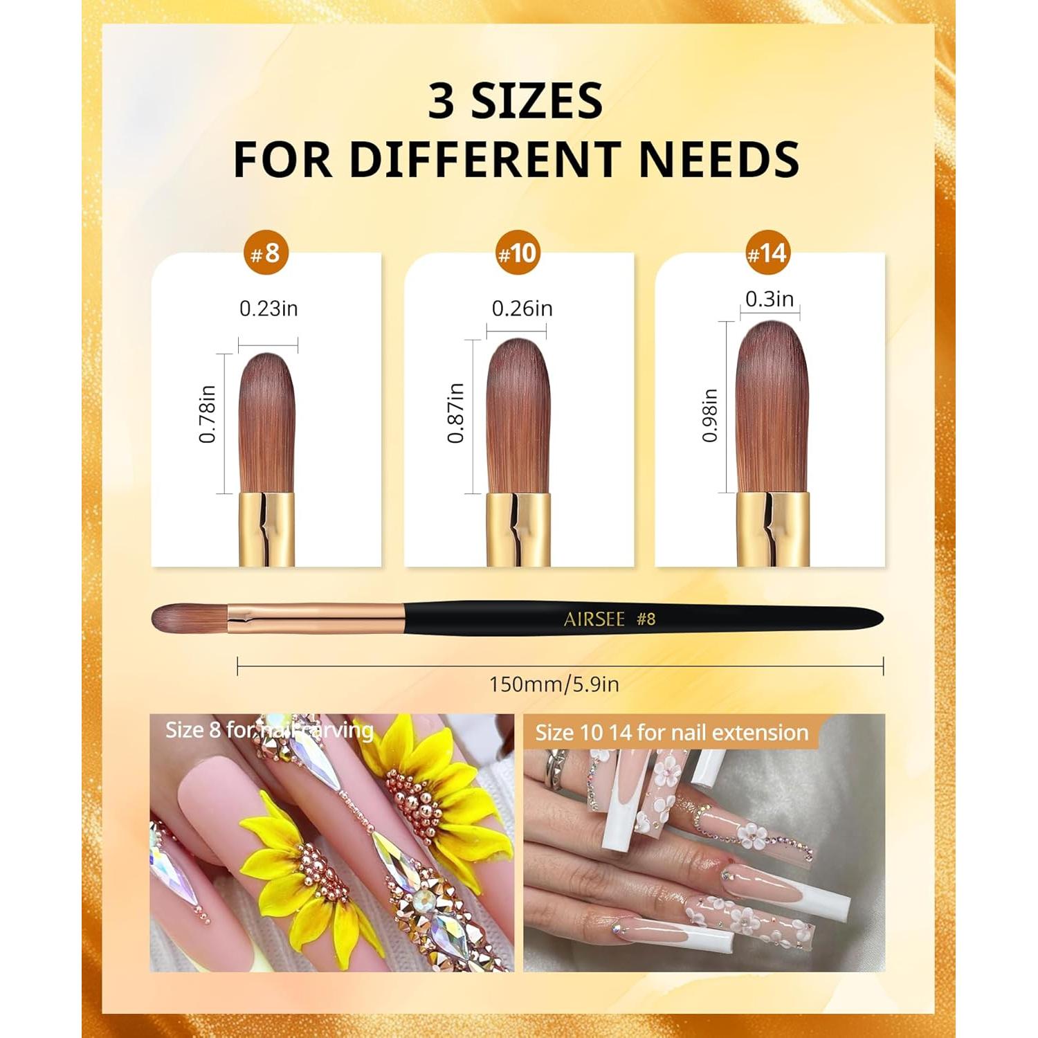 Set de Brochas Acrílicas Airsee 3 Pcs - Tamaños 8, 10, 14