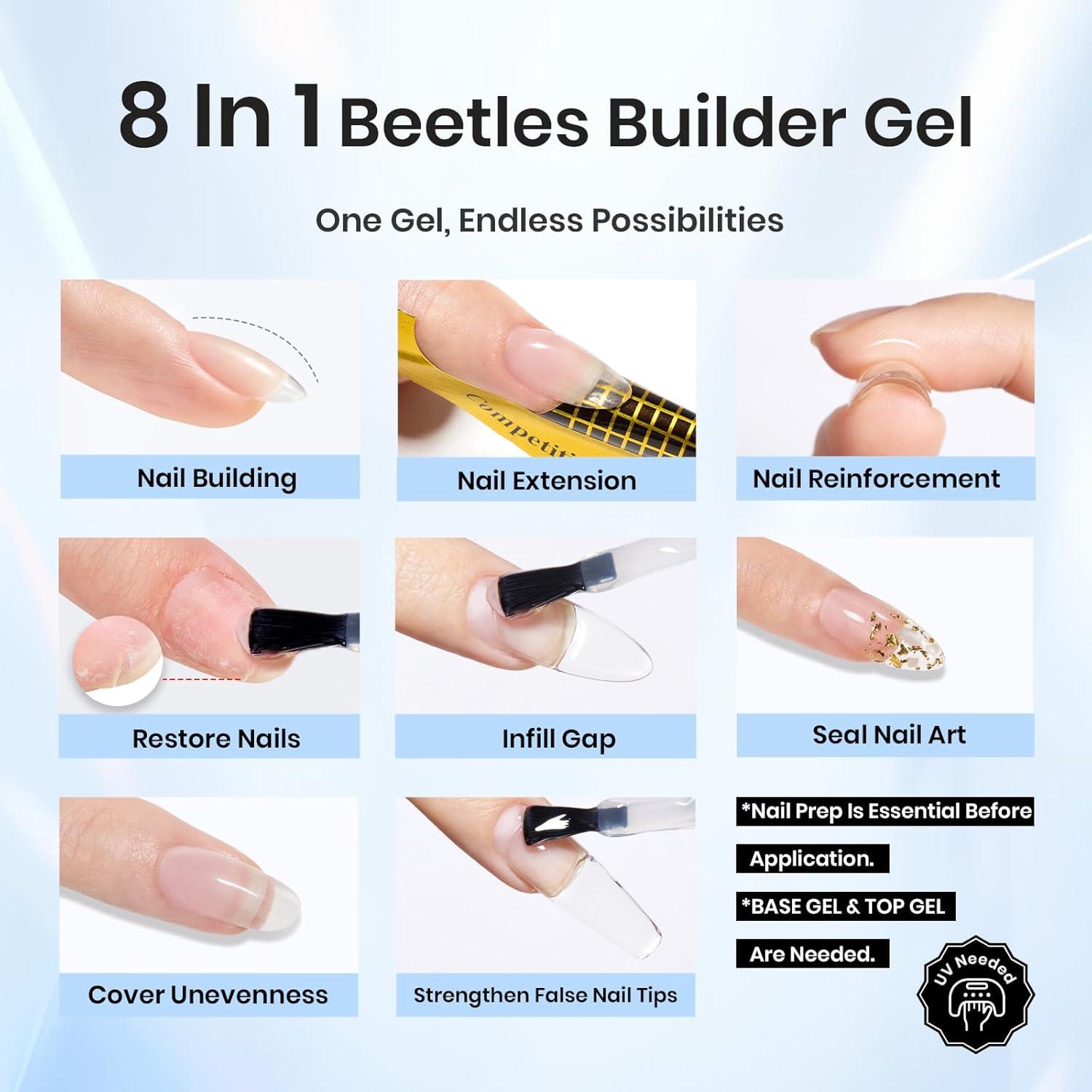 Set de Gel Constructor para Uñas 8 en 1 Beetles 2 Pcs 15 mL