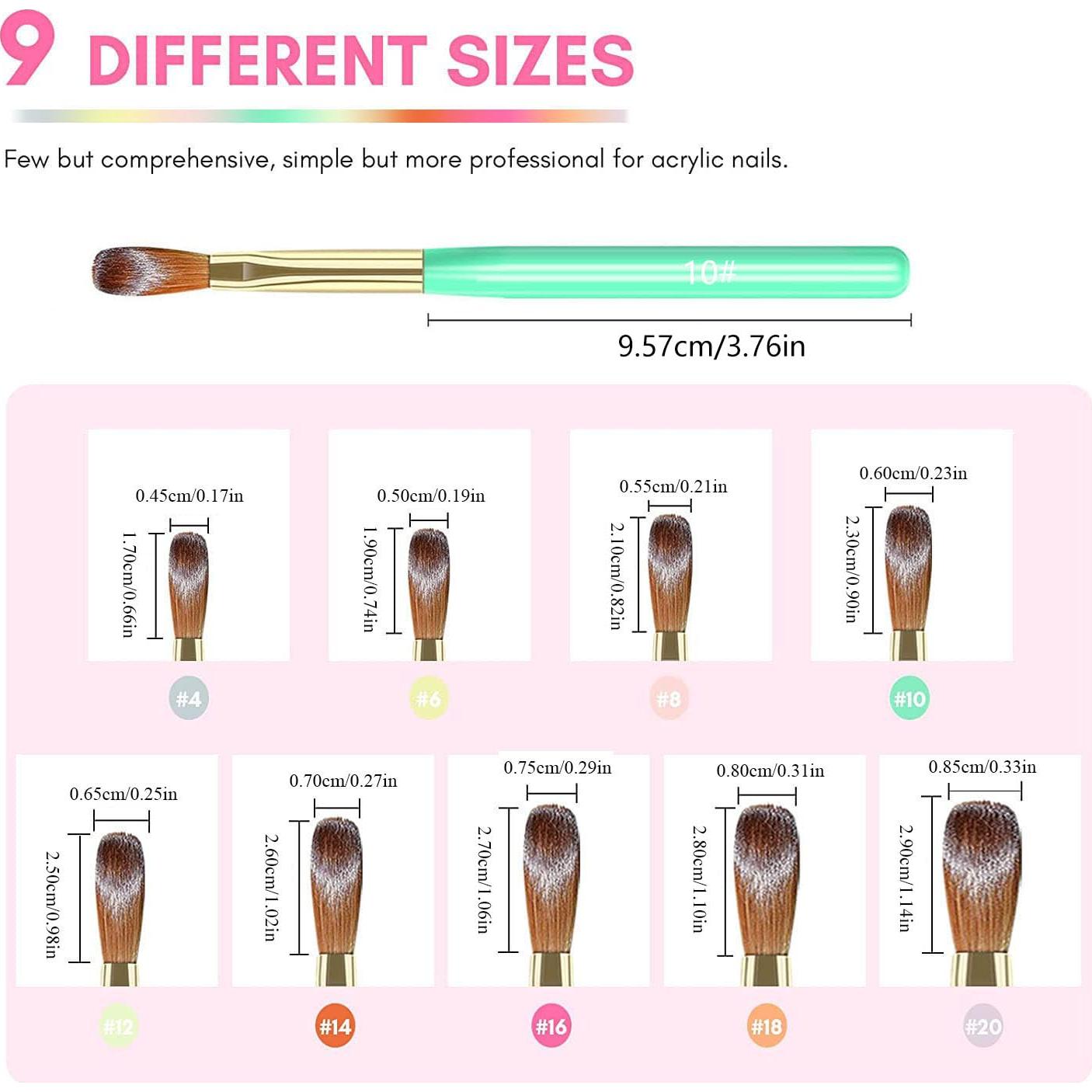 Juego de 9 Brochas Acrílicas para Uñas MAGIC ARMOR - Tamaños 4 a 20