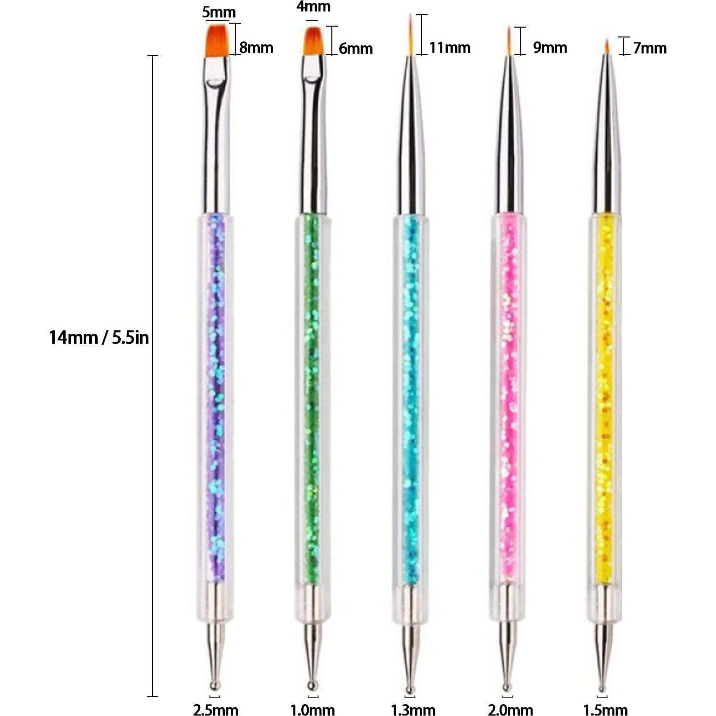 AIBEE Kit de Pinceles para Arte de Uñas 5pcs Doble Cara