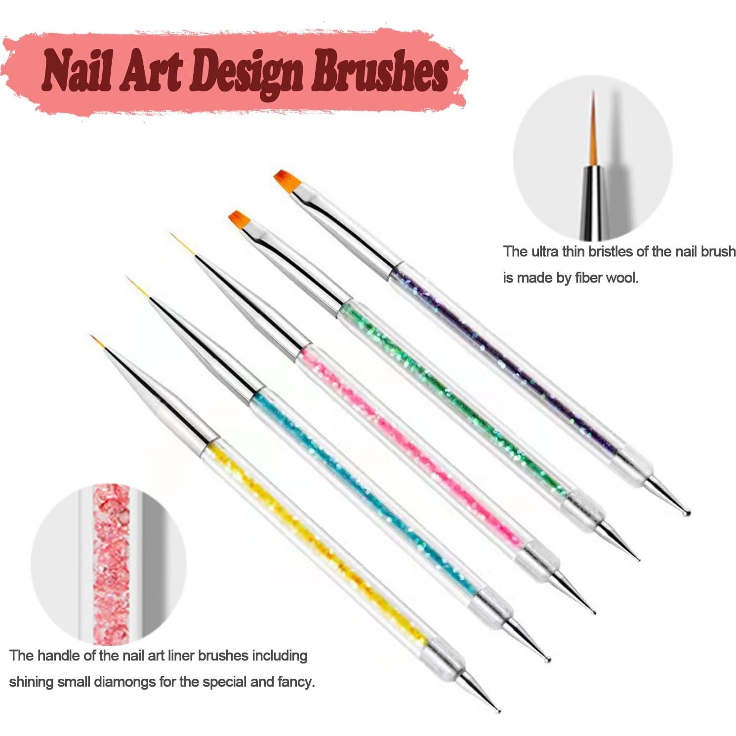 AIBEE Kit de Pinceles para Arte de Uñas 5pcs Doble Cara