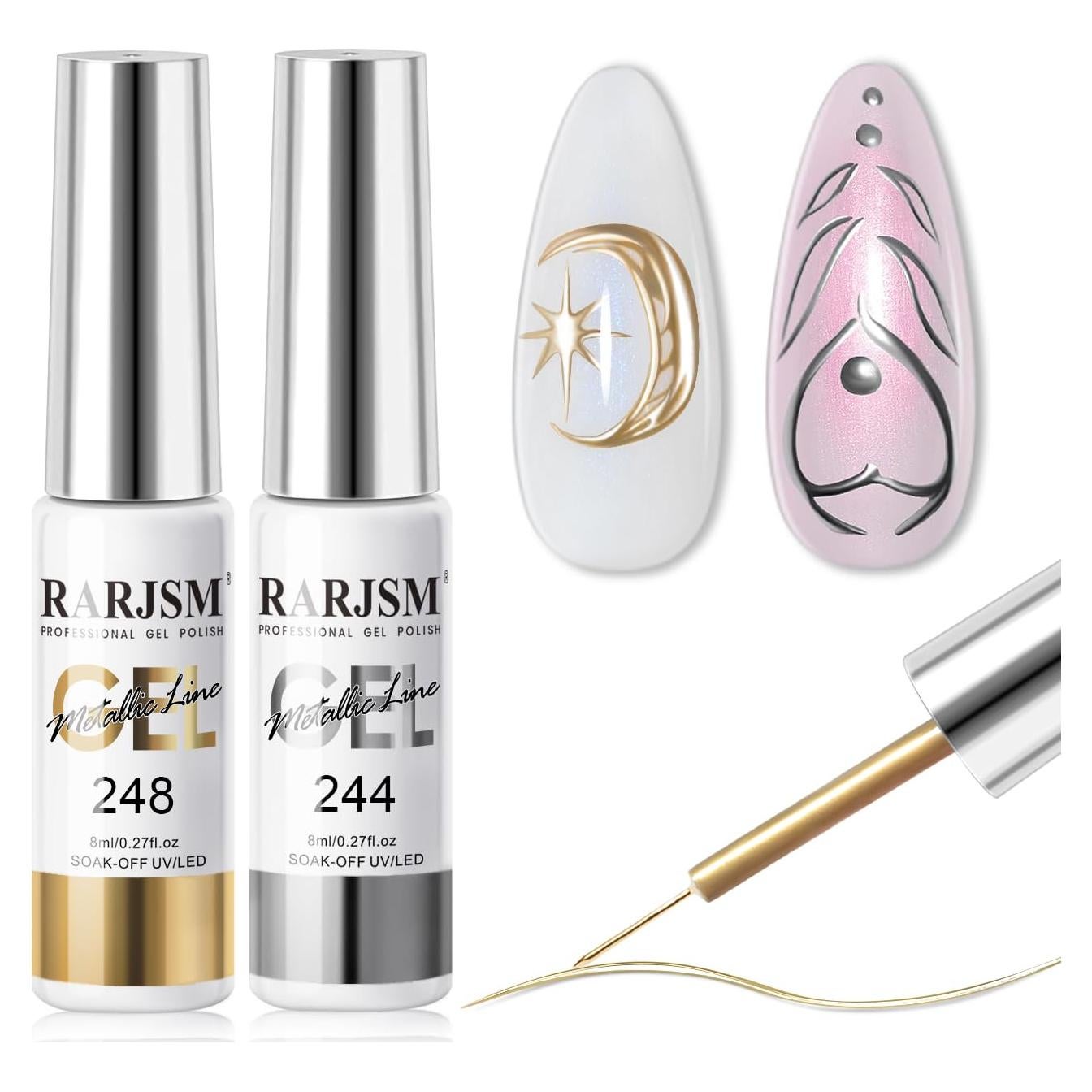Set de 2 Gel Liner Metálico RARJSM Plata y Bronce Oro 8ml