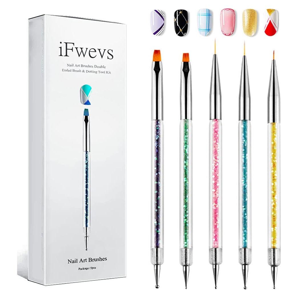 Kit de Pinceles para Arte de Uñas iFwevs 5 Piezas Doble Punta