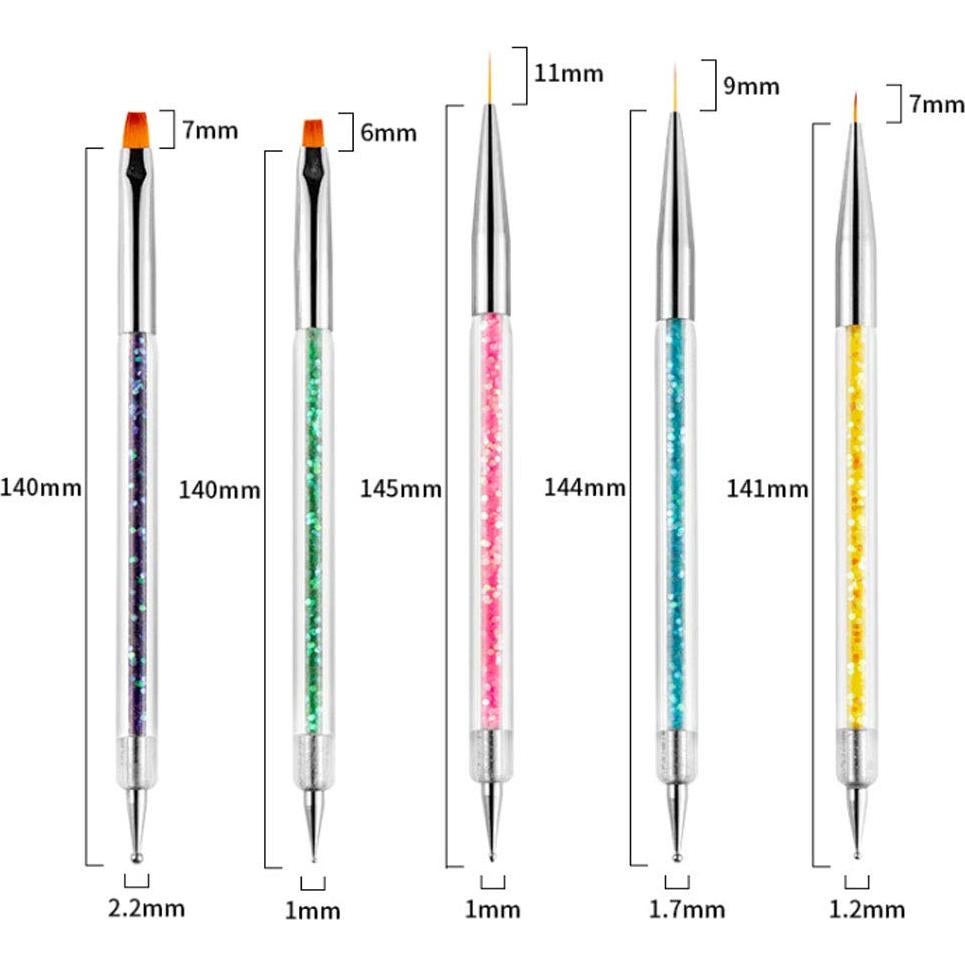 Kit de Pinceles para Arte de Uñas iFwevs 5 Piezas Doble Punta