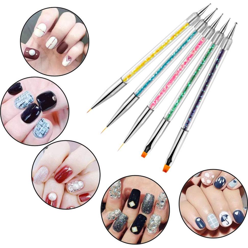 Kit de Pinceles para Arte de Uñas iFwevs 5 Piezas Doble Punta