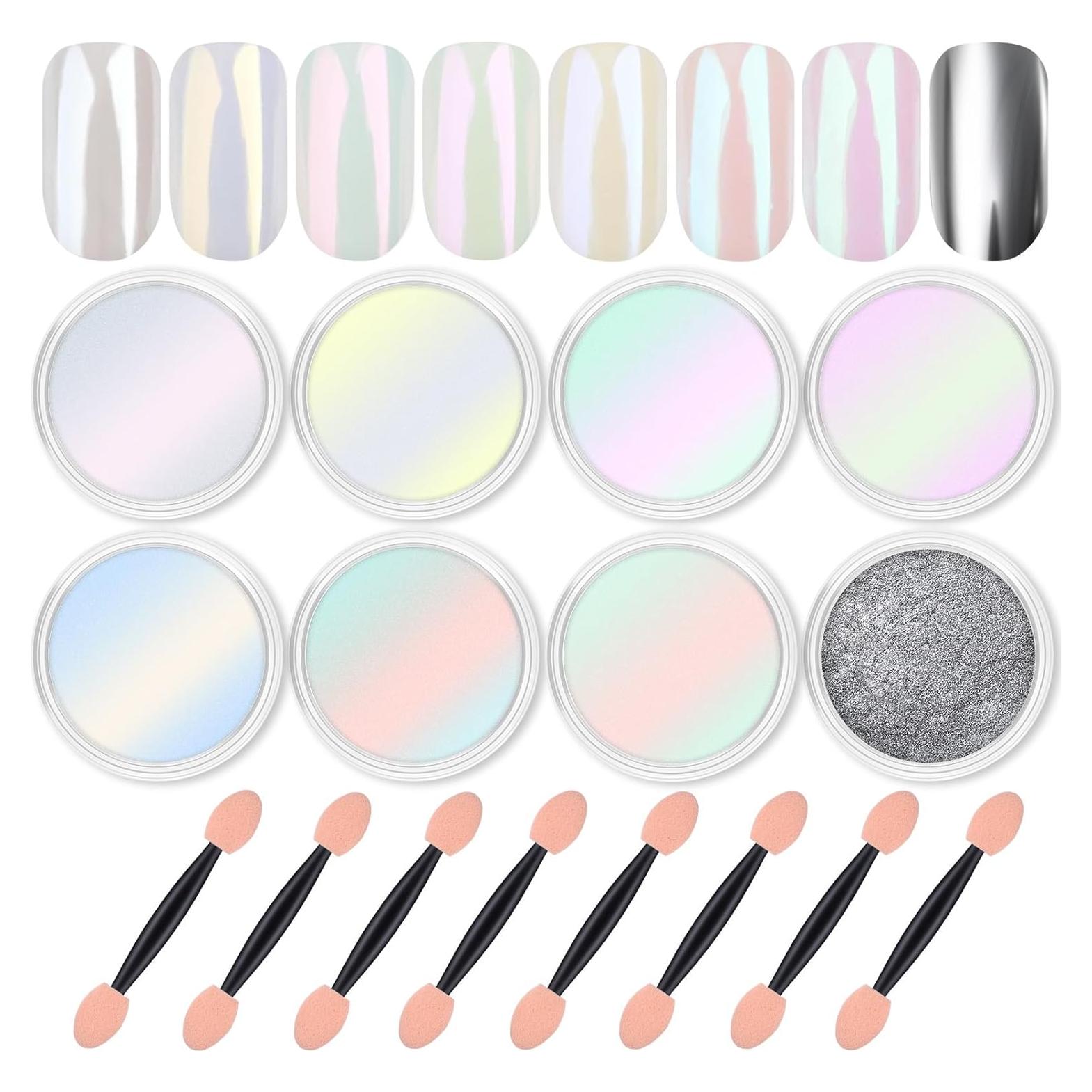 Kit 8 Tarros Polvo de Uñas Cromado Artdone Efecto Espejo