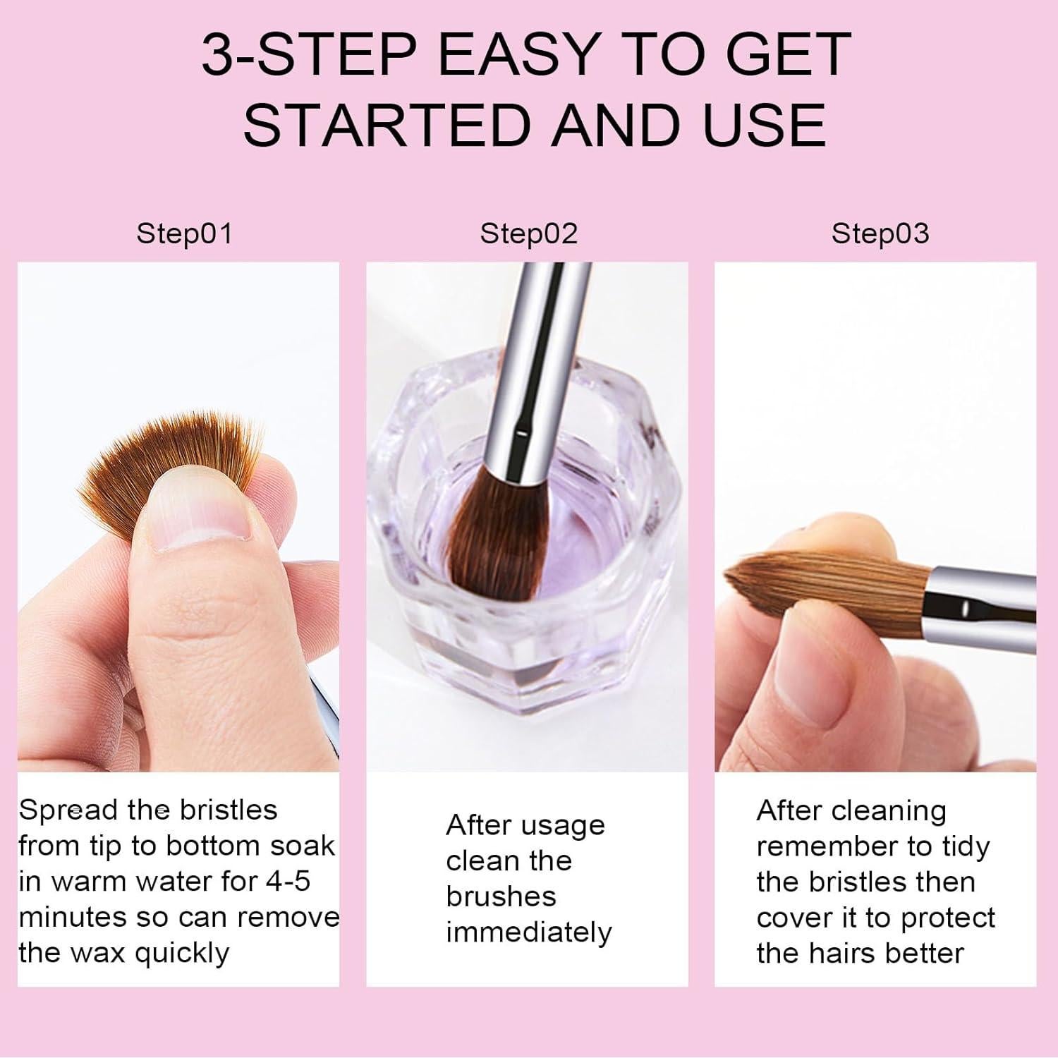 Pincel de Uñas Acrílico KEMEISI #10 21.78cm Rosa Profesional