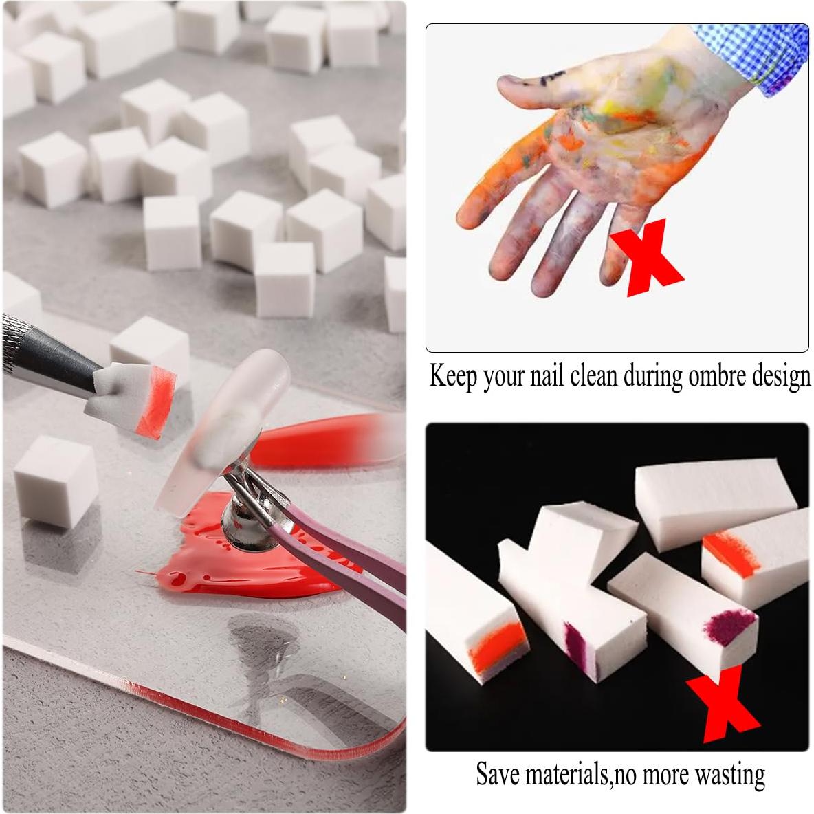 100 Esponjas Suaves para Uñas Ombre + Bolígrafo Agarre Sotong