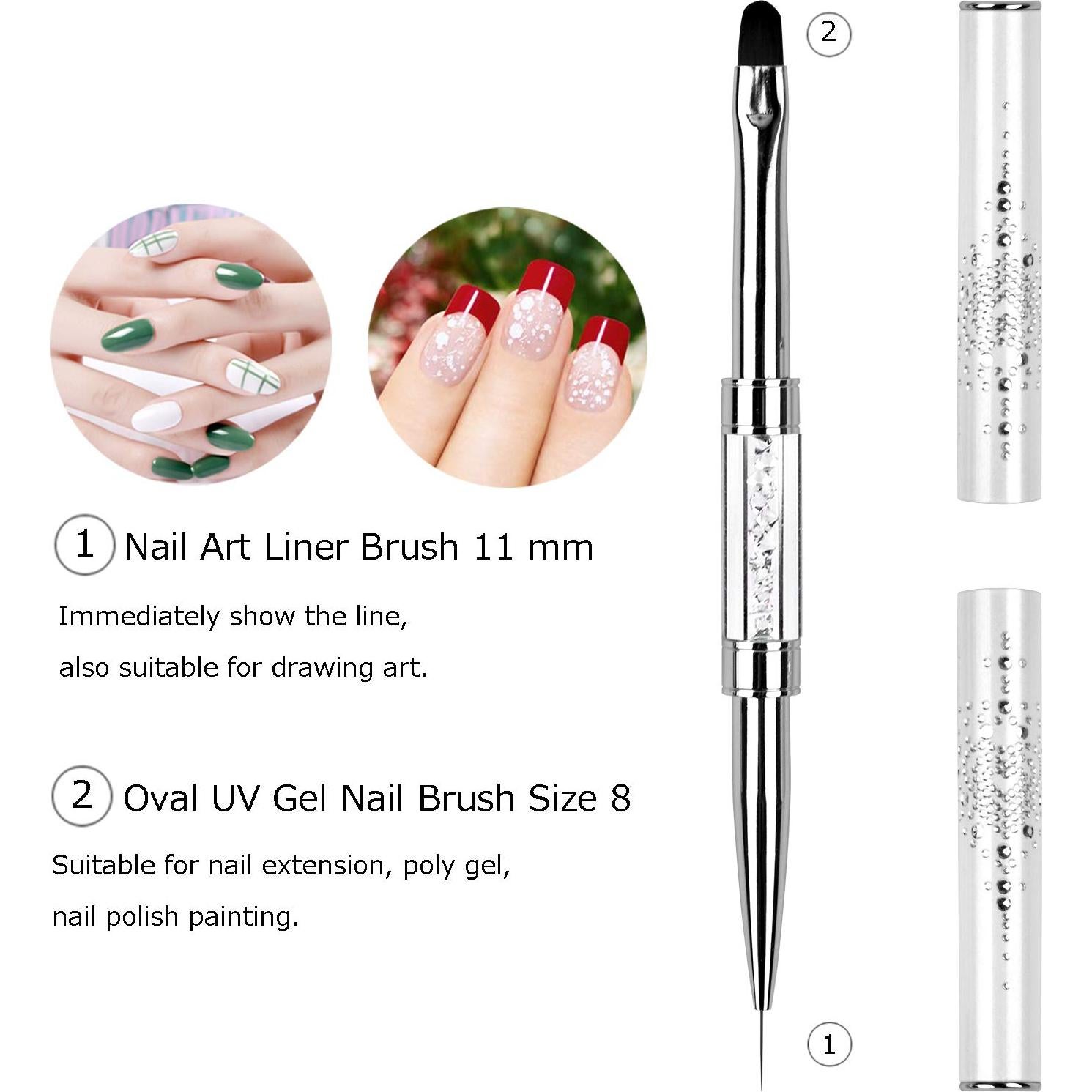 Pincel de Uñas Doble Cara YCYAN con Rhinestone - Gel UV y Liner