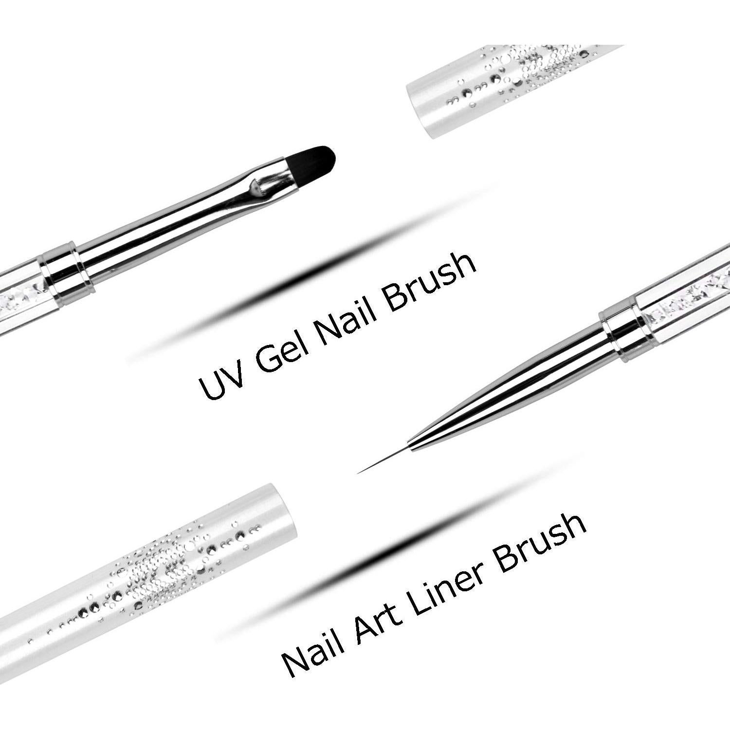 Pincel de Uñas Doble Cara YCYAN con Rhinestone - Gel UV y Liner