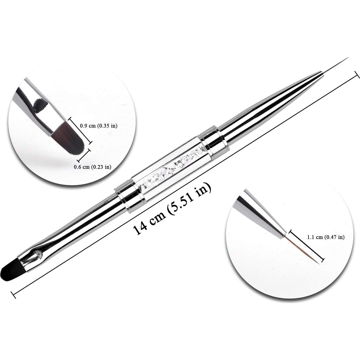 Pincel de Uñas Doble Cara YCYAN con Rhinestone - Gel UV y Liner