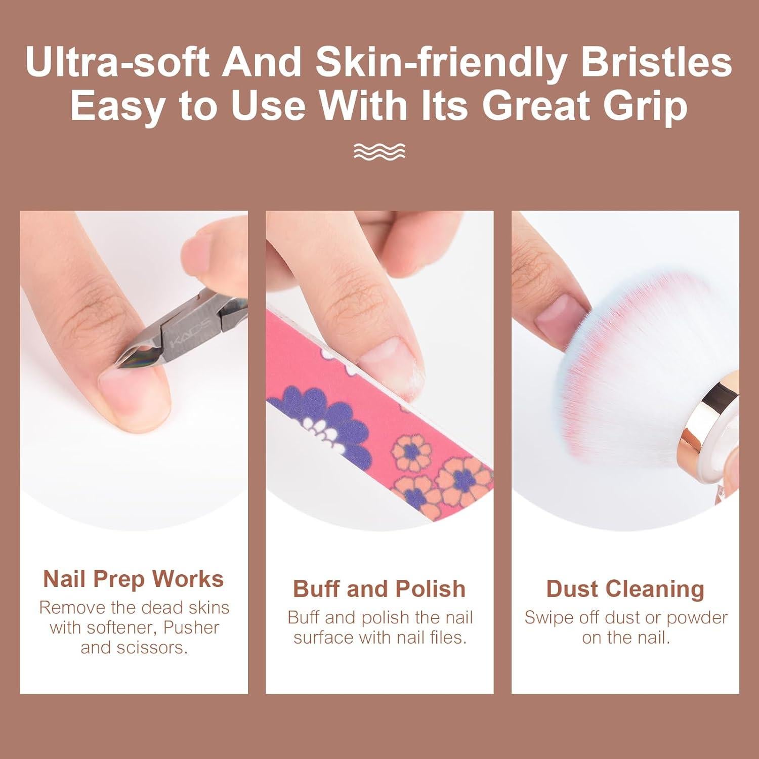 Cepillo de Polvo de Uñas KADS Forma de Flor Rosa 10.39x6.60cm