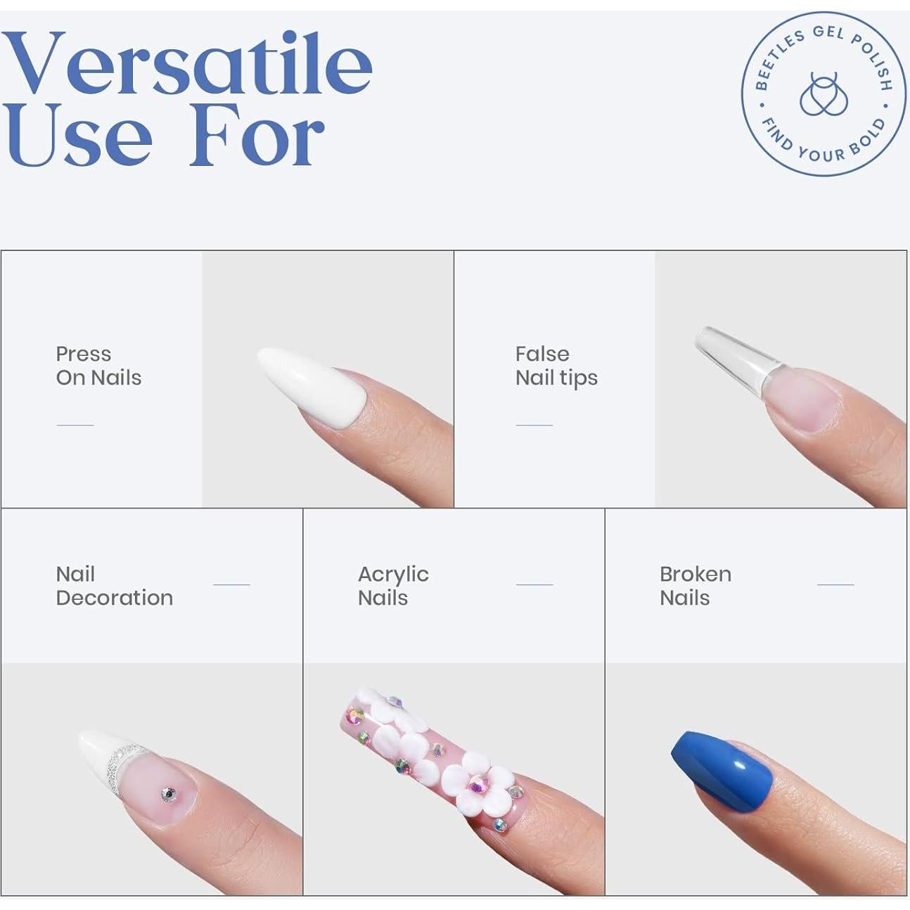 Pegamento para Uñas Beetles 10ml Secado Rápido 3 Pcs
