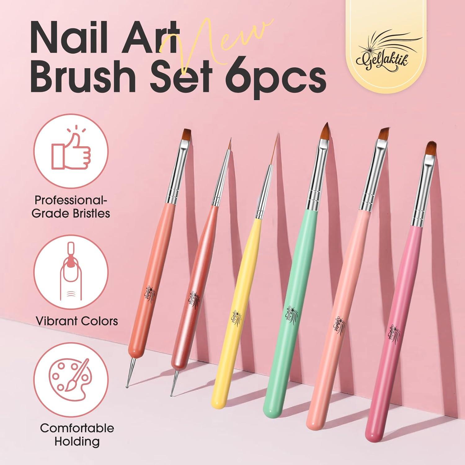Juego de Pinceles de Arte de Uñas Gellaktik 6 Piezas