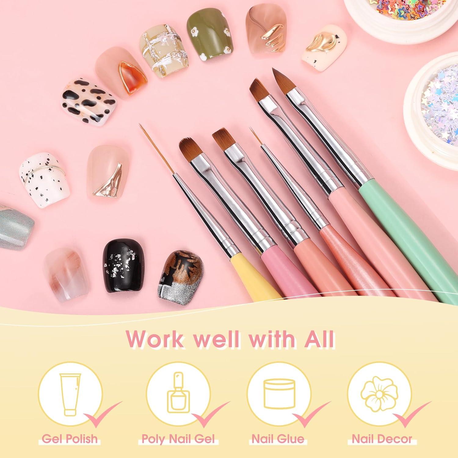 Juego de Pinceles de Arte de Uñas Gellaktik 6 Piezas