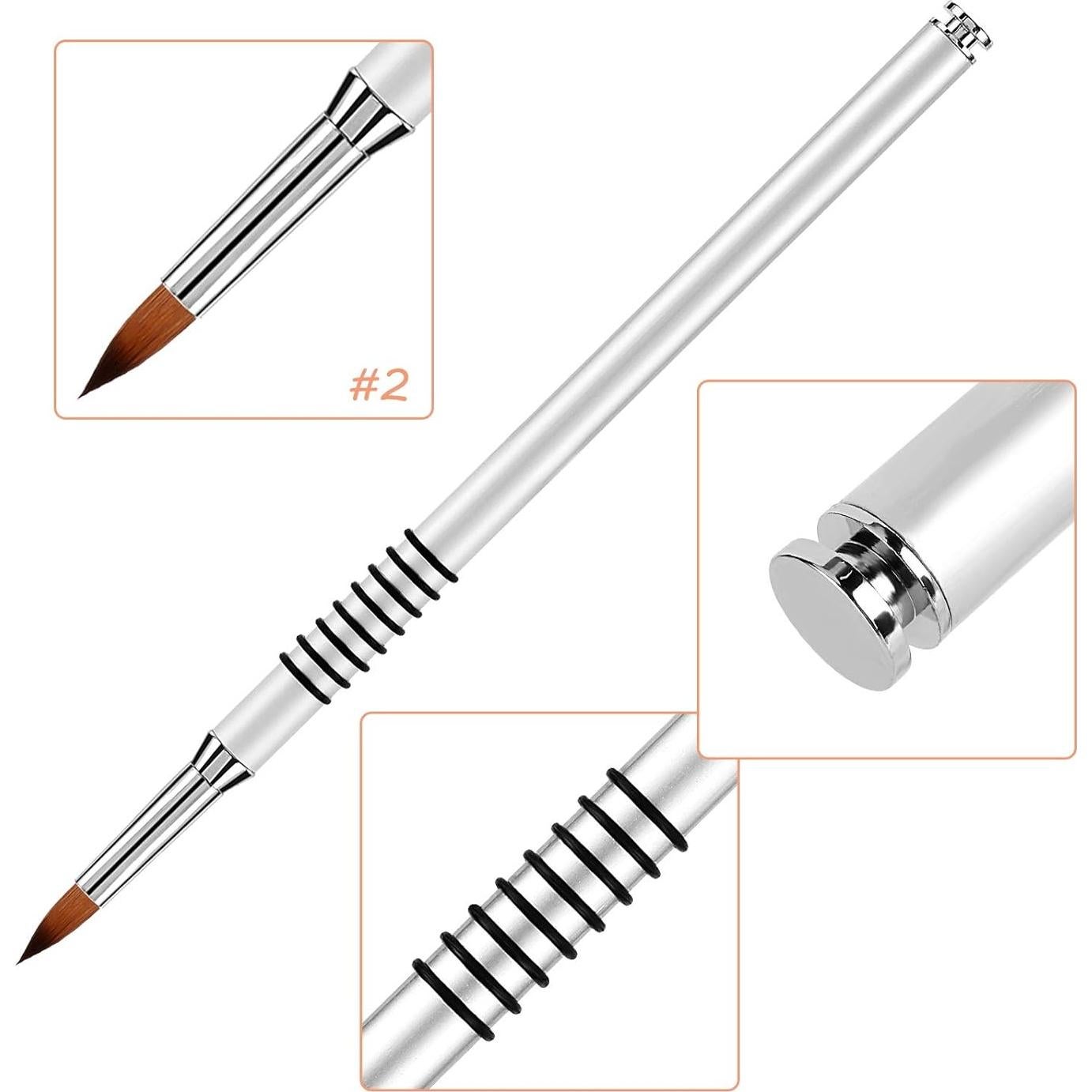 Pincel de Arte de Uñas 3D Accmor Kolinsky #2 Metal Plateado