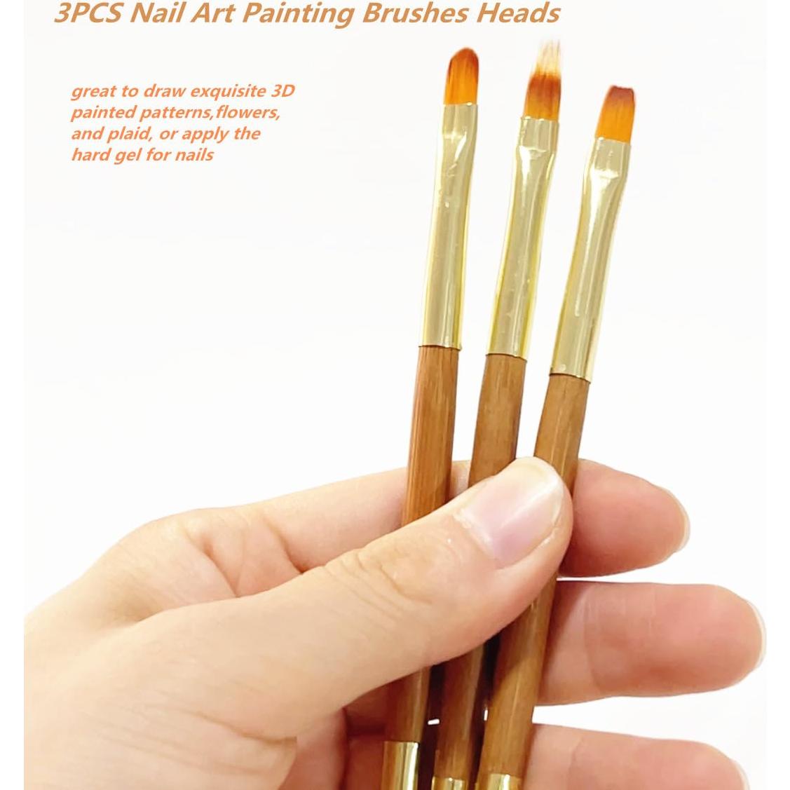 3 Pinceles para Arte de Uñas Fulinjoy Doble Punta 150mm