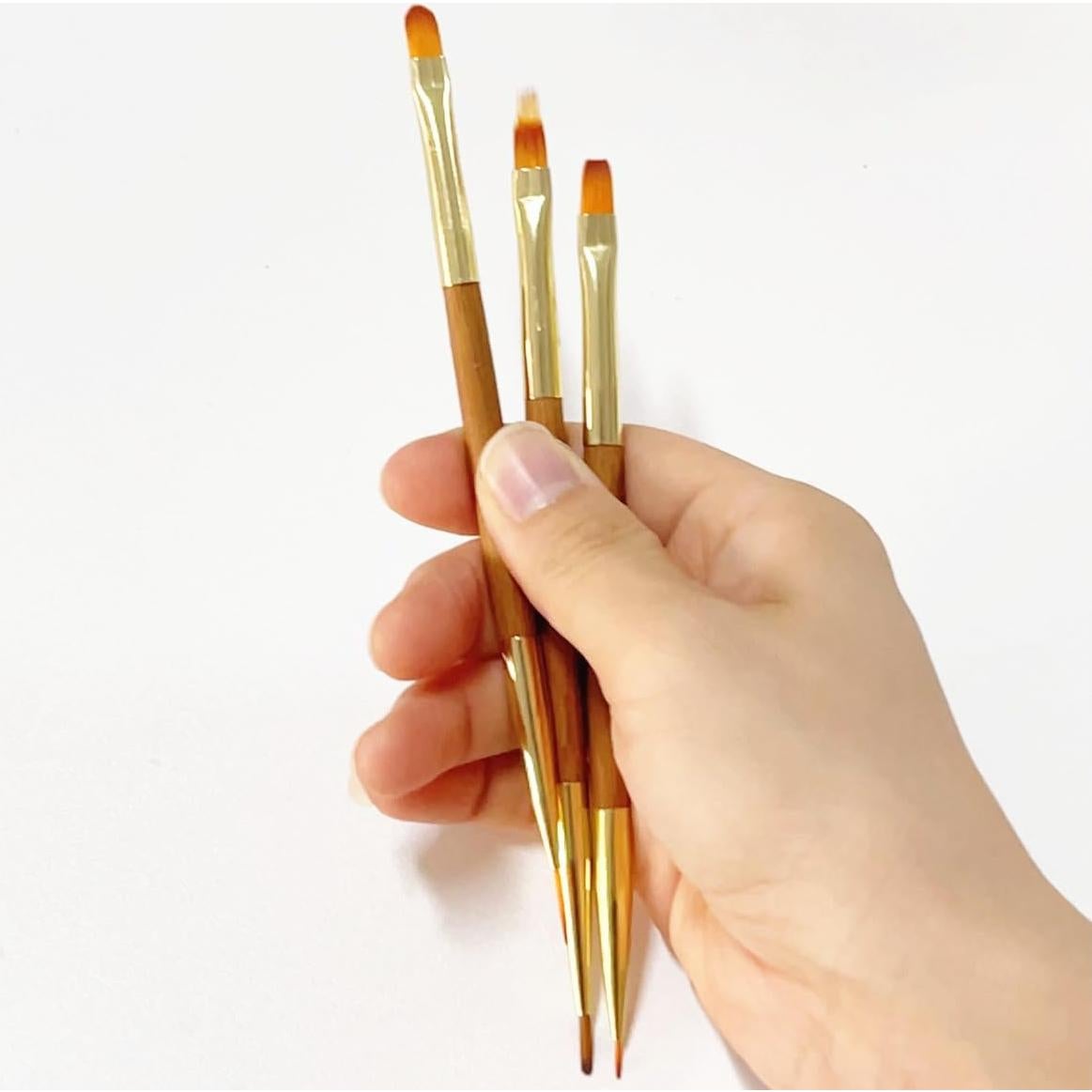 3 Pinceles para Arte de Uñas Fulinjoy Doble Punta 150mm