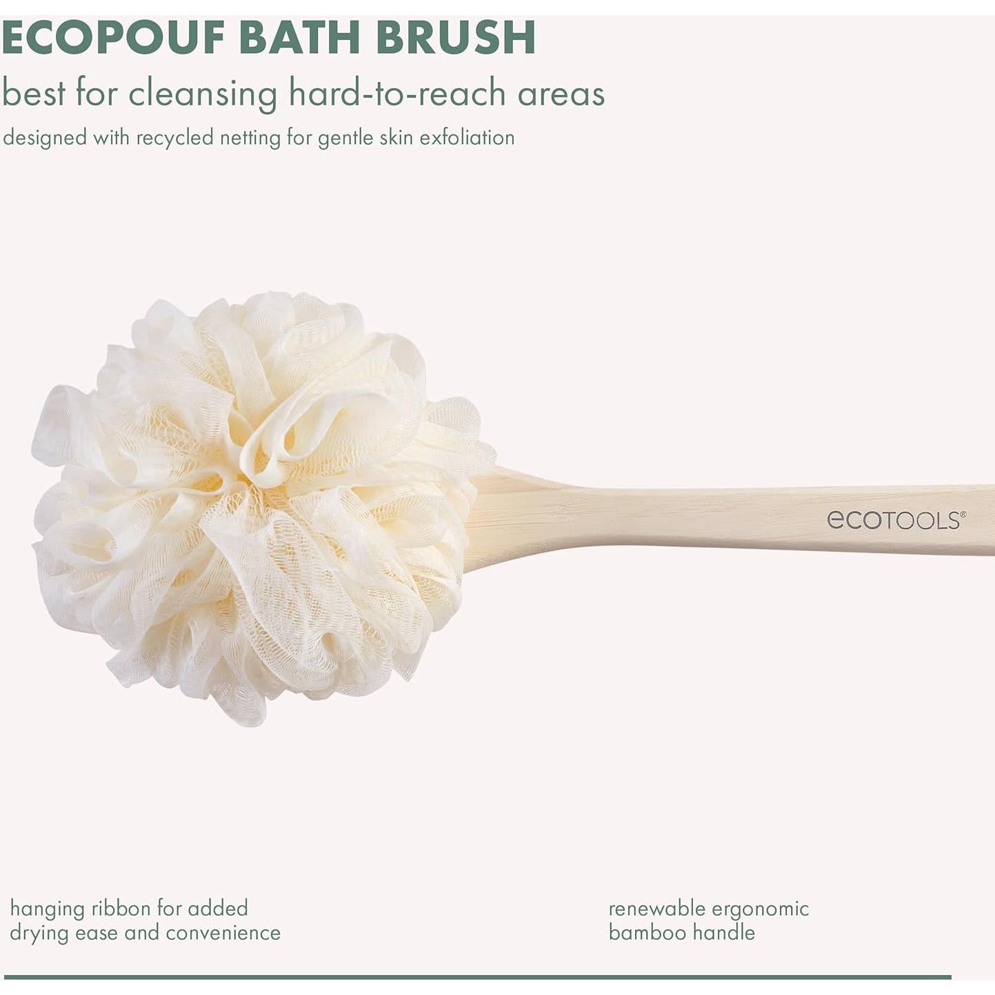 Cepillo de Baño EcoPouf EcoTools - 2 Unidades, Mango Largo, Ecológico