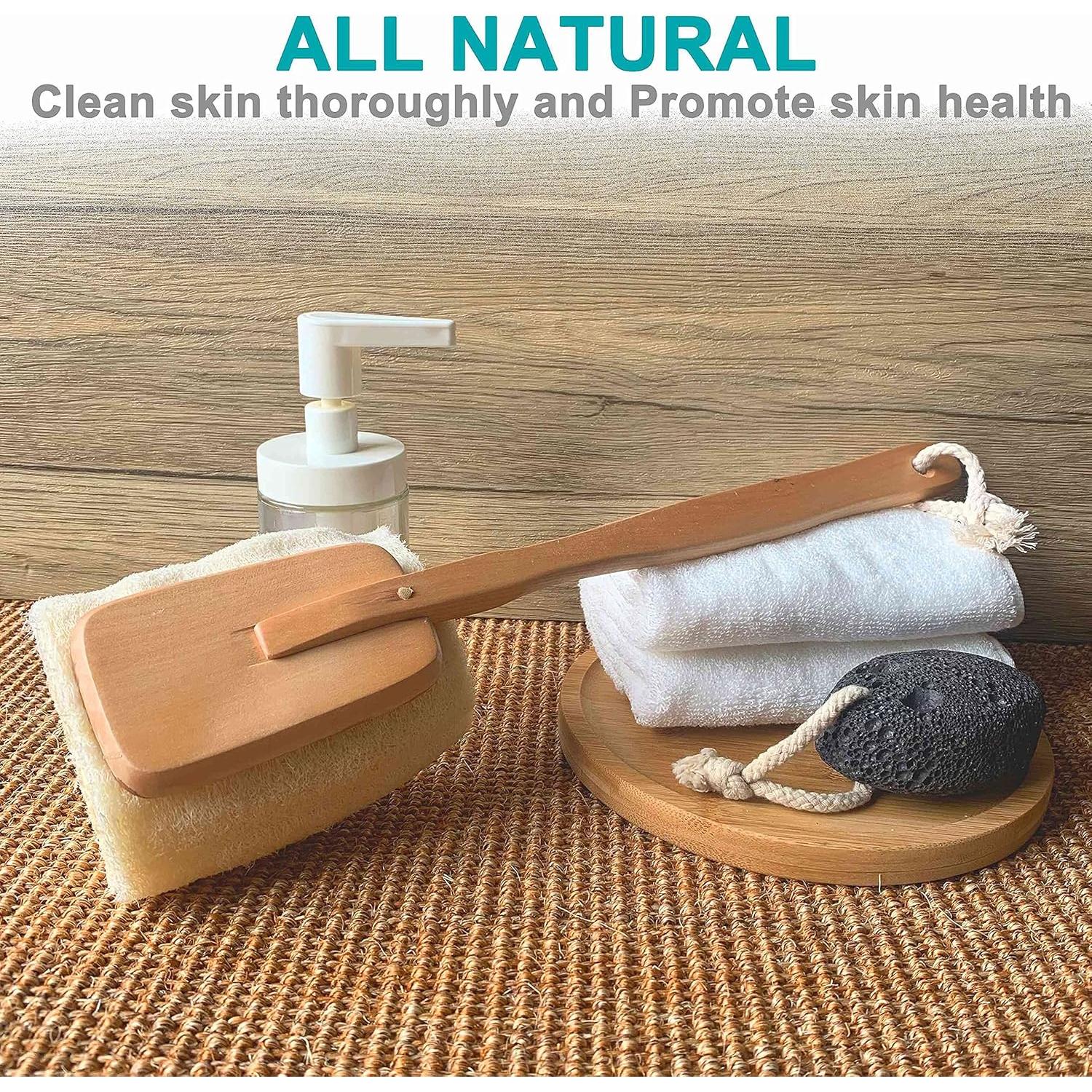 Esponja de Baño Exfoliante Luffa Natural con Mango de Madera 43cm