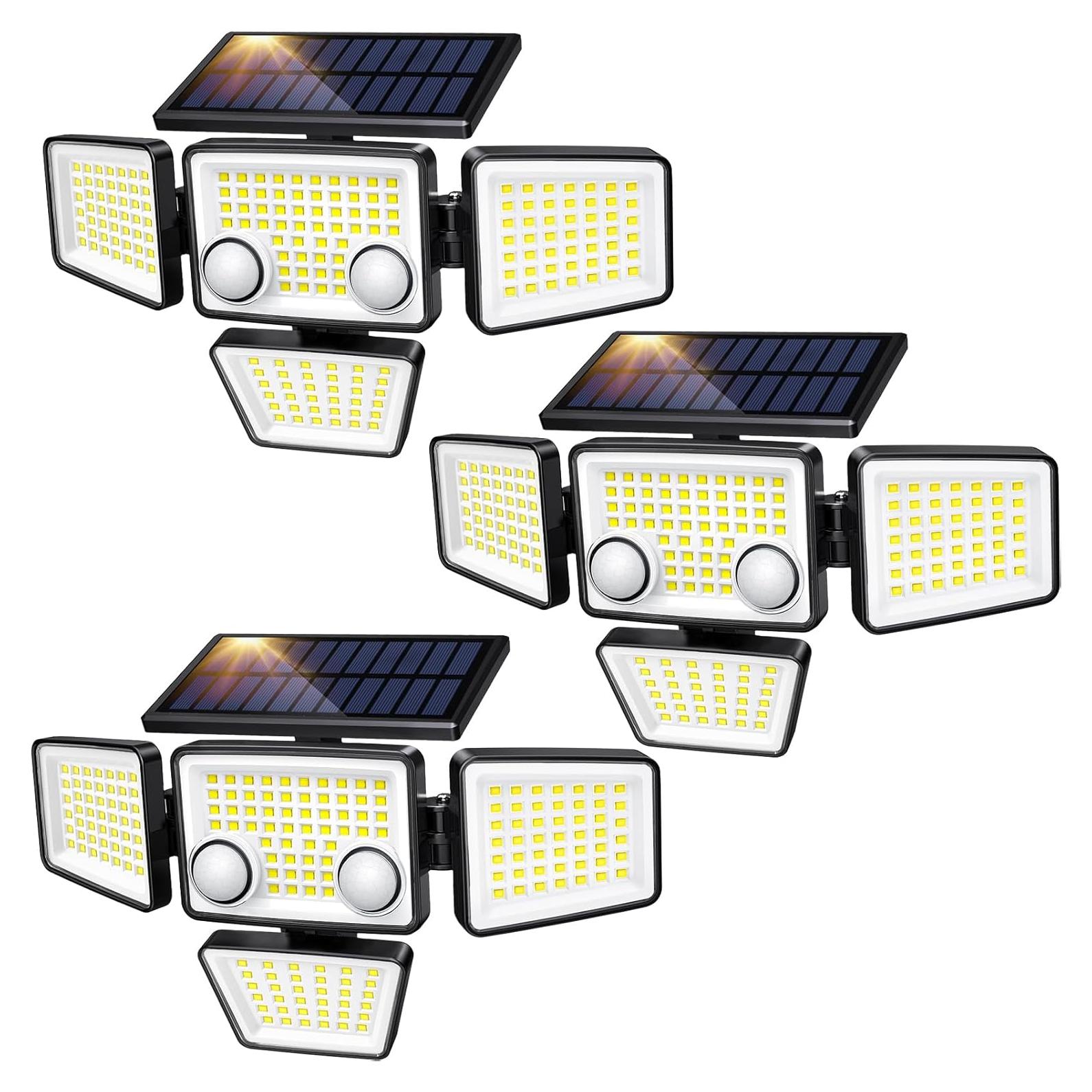 Luces Solares de Seguridad LYWALT - 3000LM, 4 Cabezas, IP65
