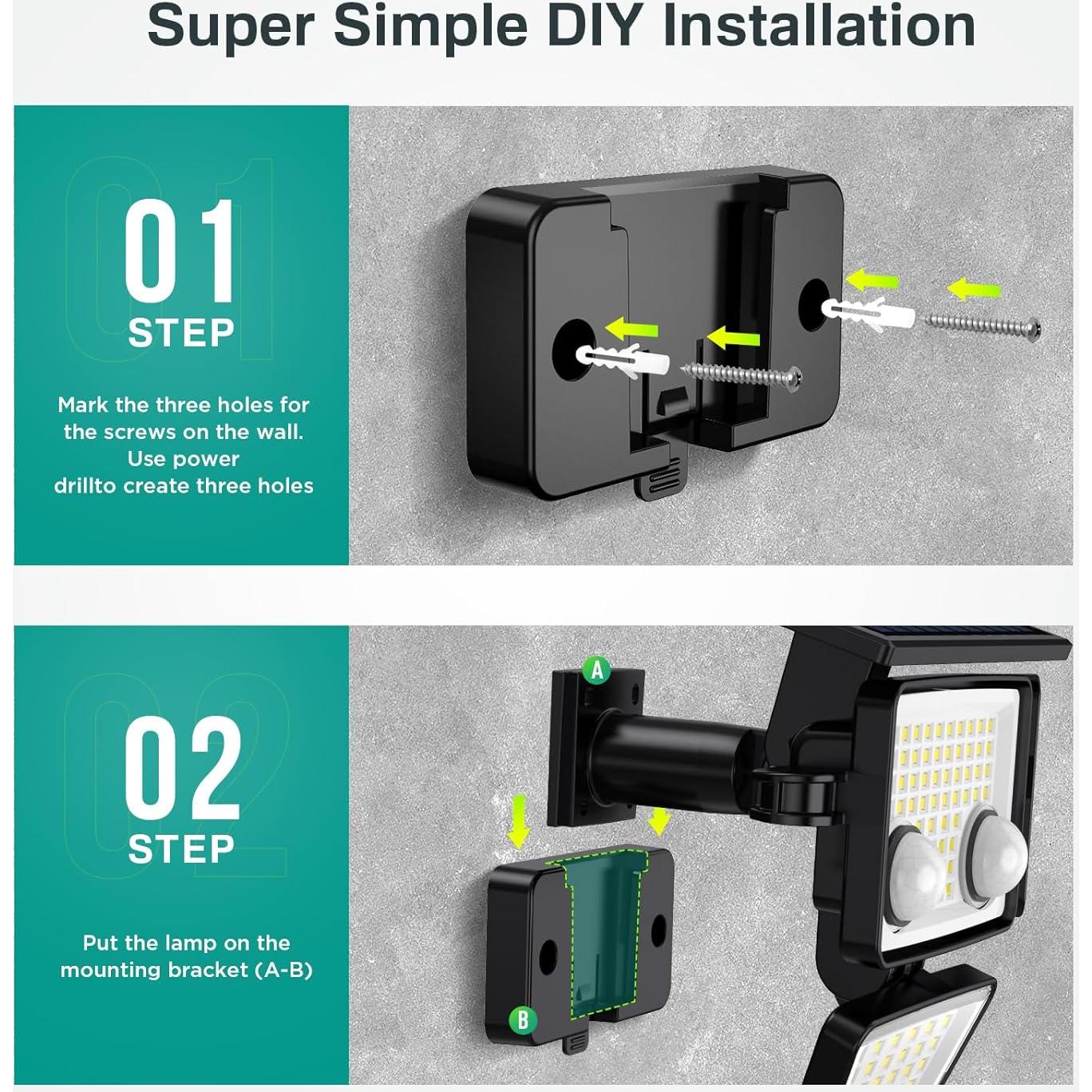 Luces Solares de Seguridad LYWALT - 3000LM, 4 Cabezas, IP65