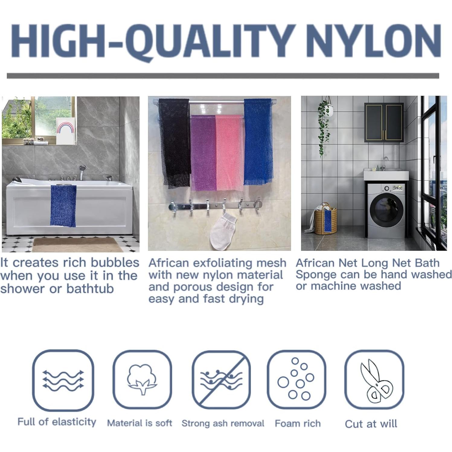 Esponja de Red Africana 4 Piezas Nylon Exfoliante 30x80 cm