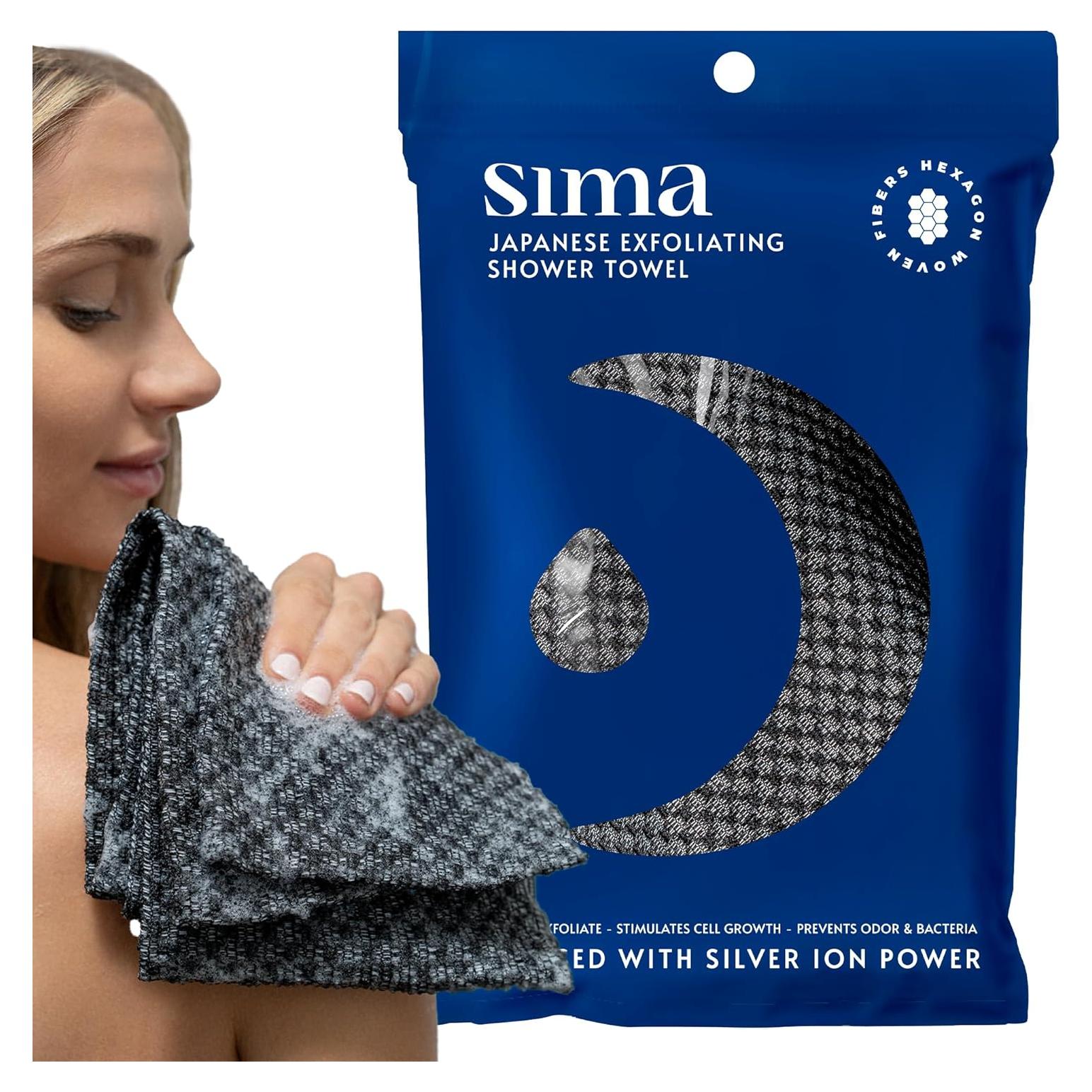 Toalla Exfoliante Corporal Sima - Extra Larga, 119 cm, Negra