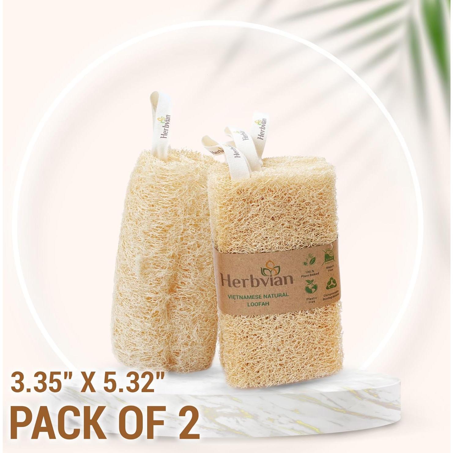 Esponja de Lufa Natural Herbvian - Exfoliante Corporal 2 Piezas