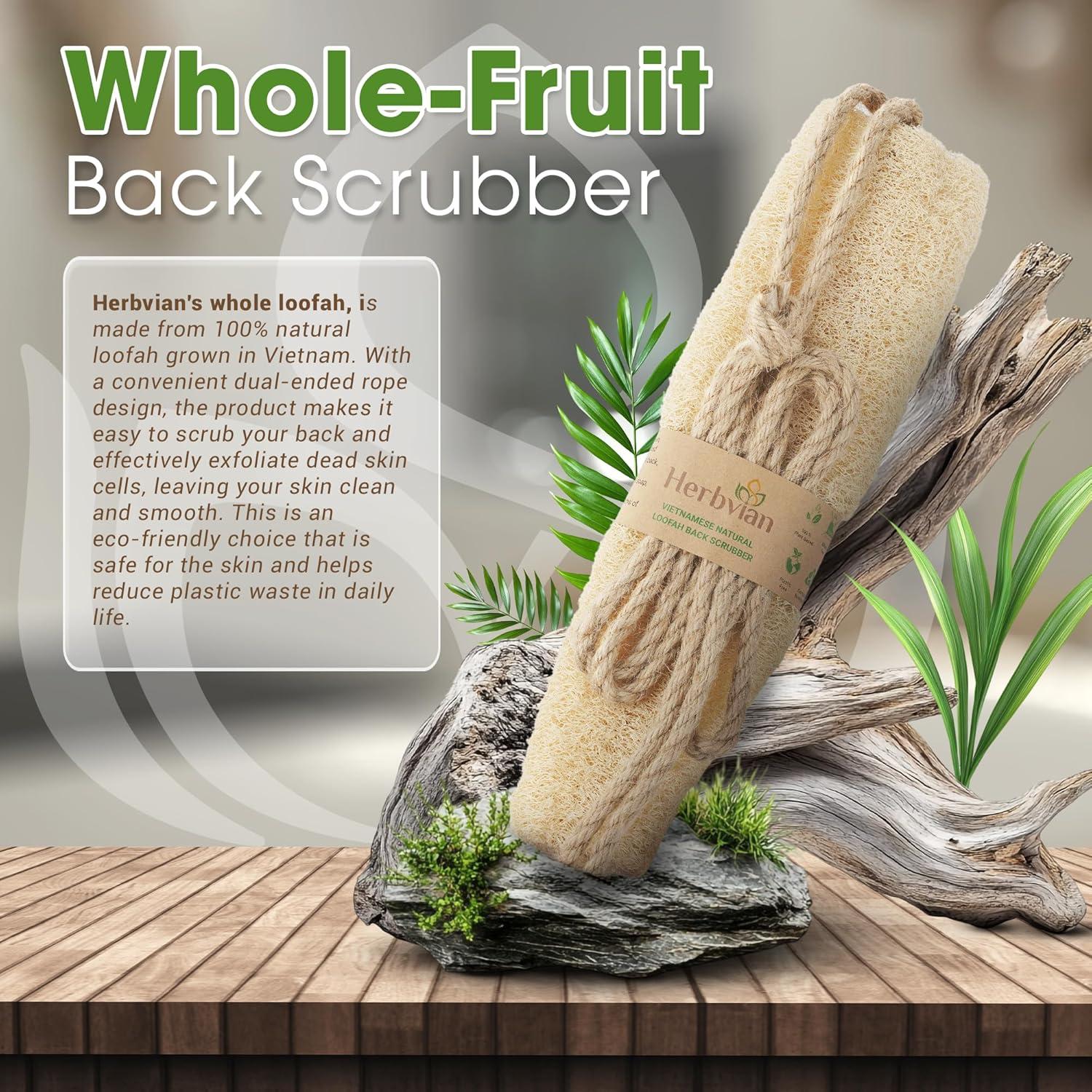 Esponja de Ducha Lufa Natural Herbvian con Mango de Yute 30.5cm