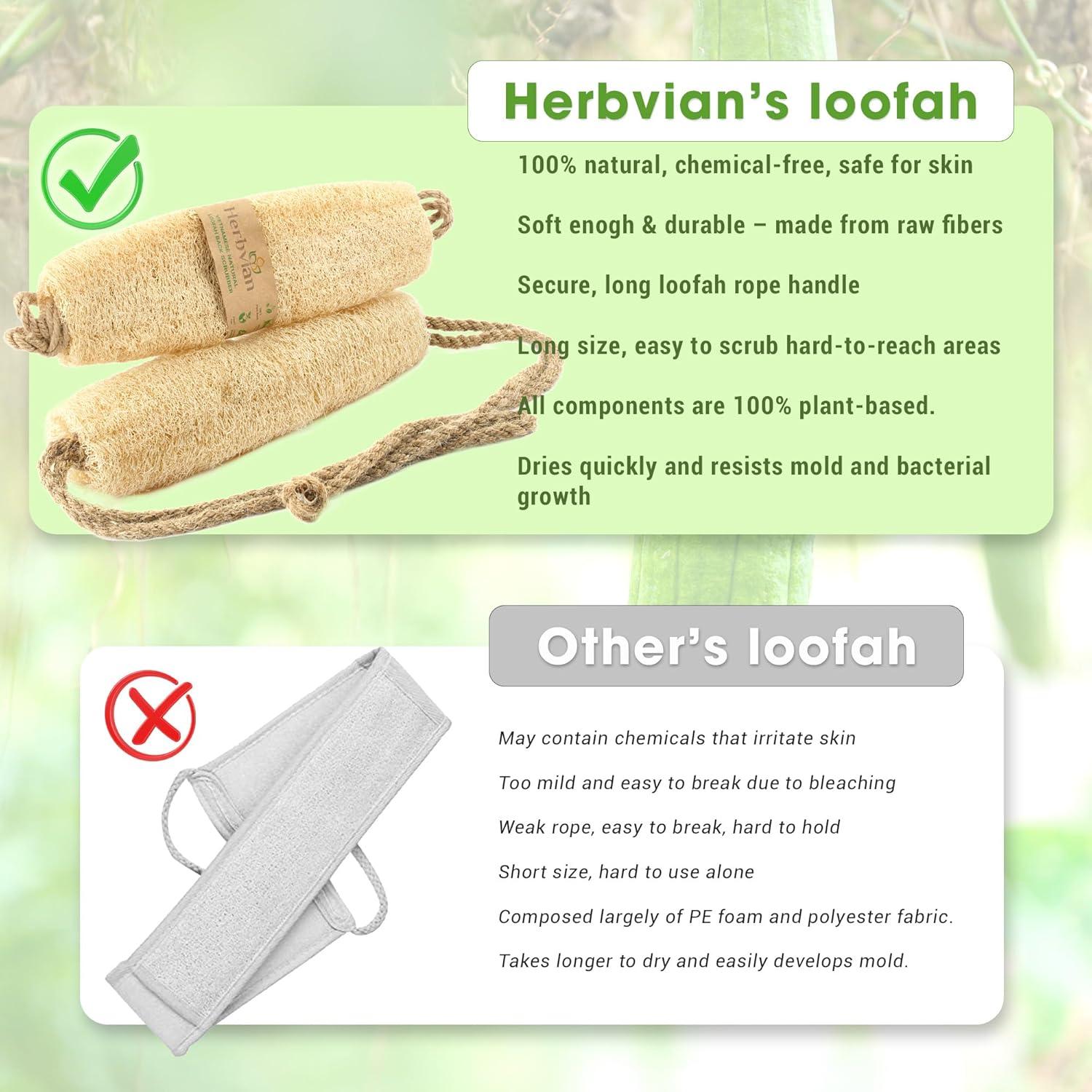 Esponja de Ducha Lufa Natural Herbvian con Mango de Yute 30.5cm