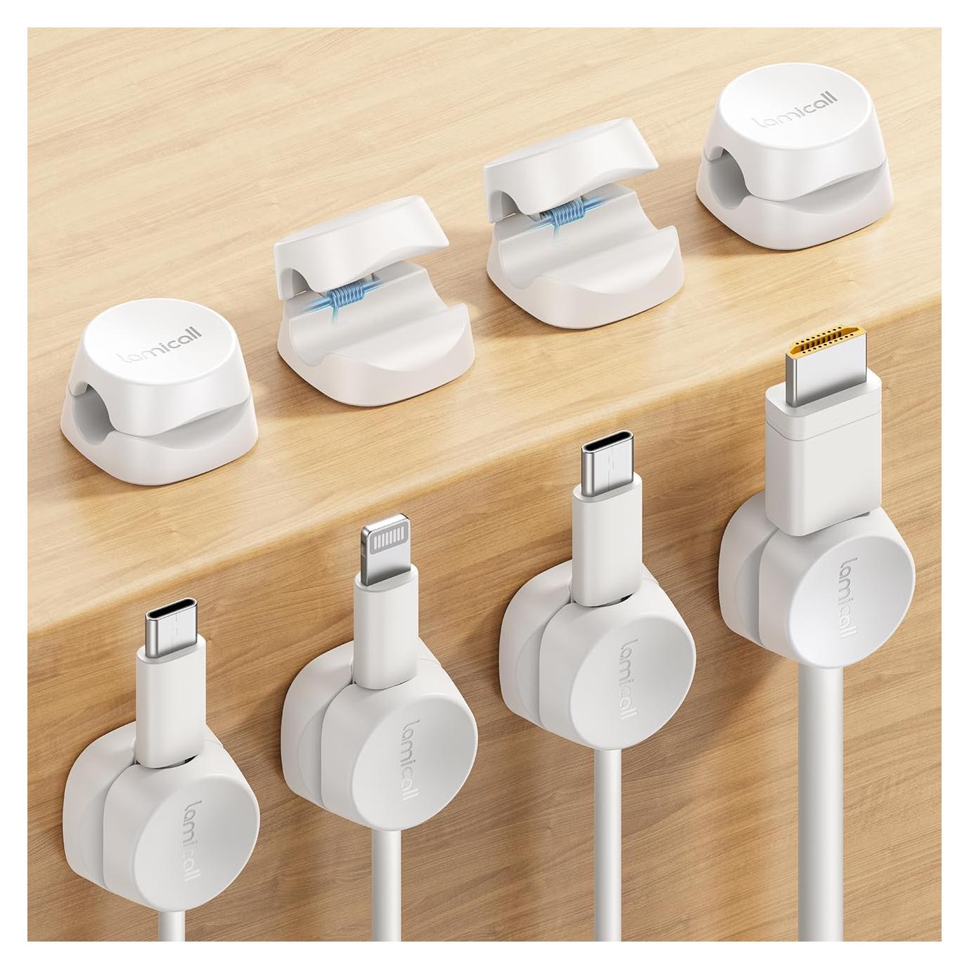 Organizador de Cables Lamicall 8 Pack Clips Adhesivos Blanco