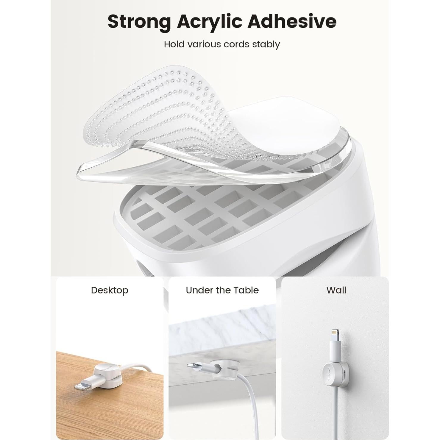 Organizador de Cables Lamicall 8 Pack Clips Adhesivos Blanco