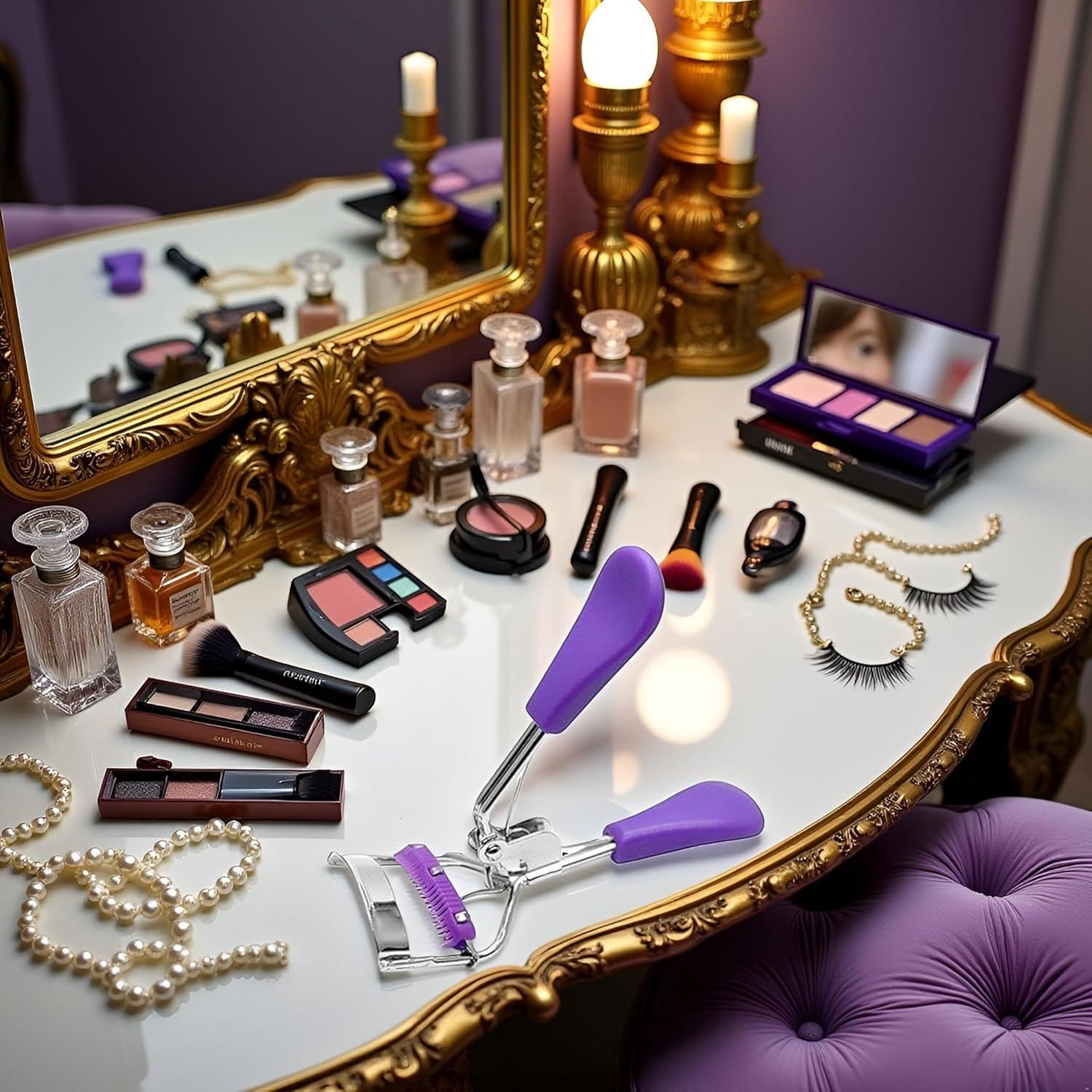 Rizador de Pestañas WLngtv Púrpura con Clip Peine Ergonómico