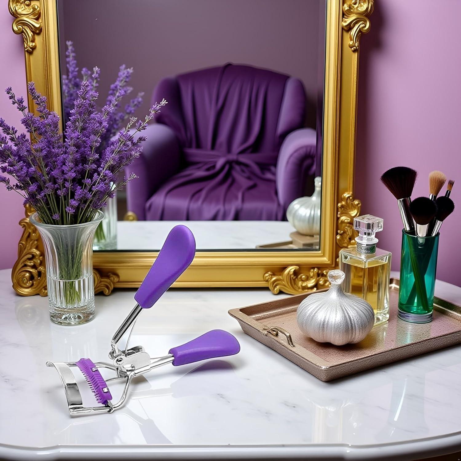 Rizador de Pestañas WLngtv Púrpura con Clip Peine Ergonómico