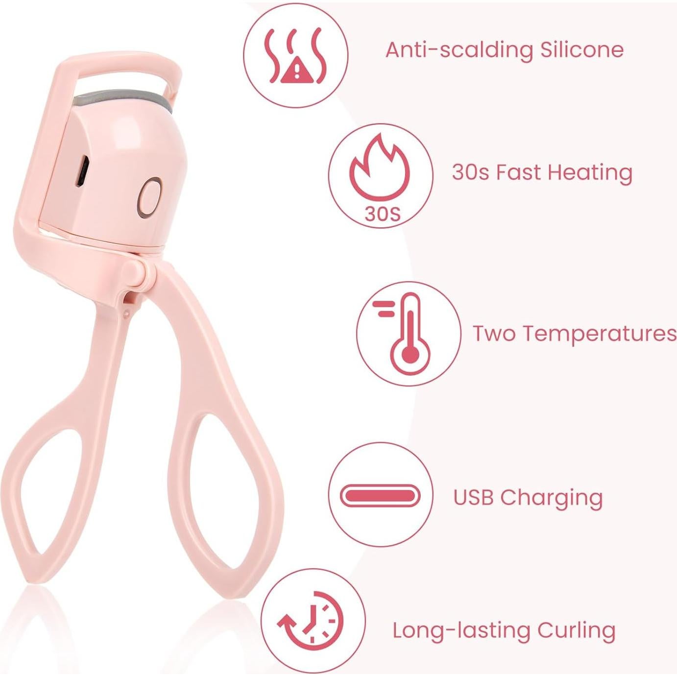 Rizador de Pestañas Eléctrico USB Recargable Rosa - 24H
