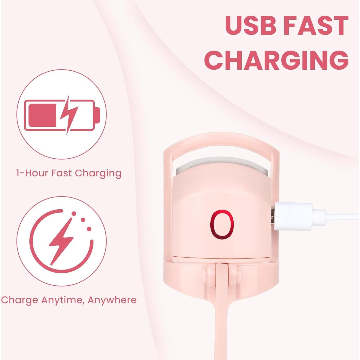 Rizador de Pestañas Eléctrico USB Recargable Rosa - 24H