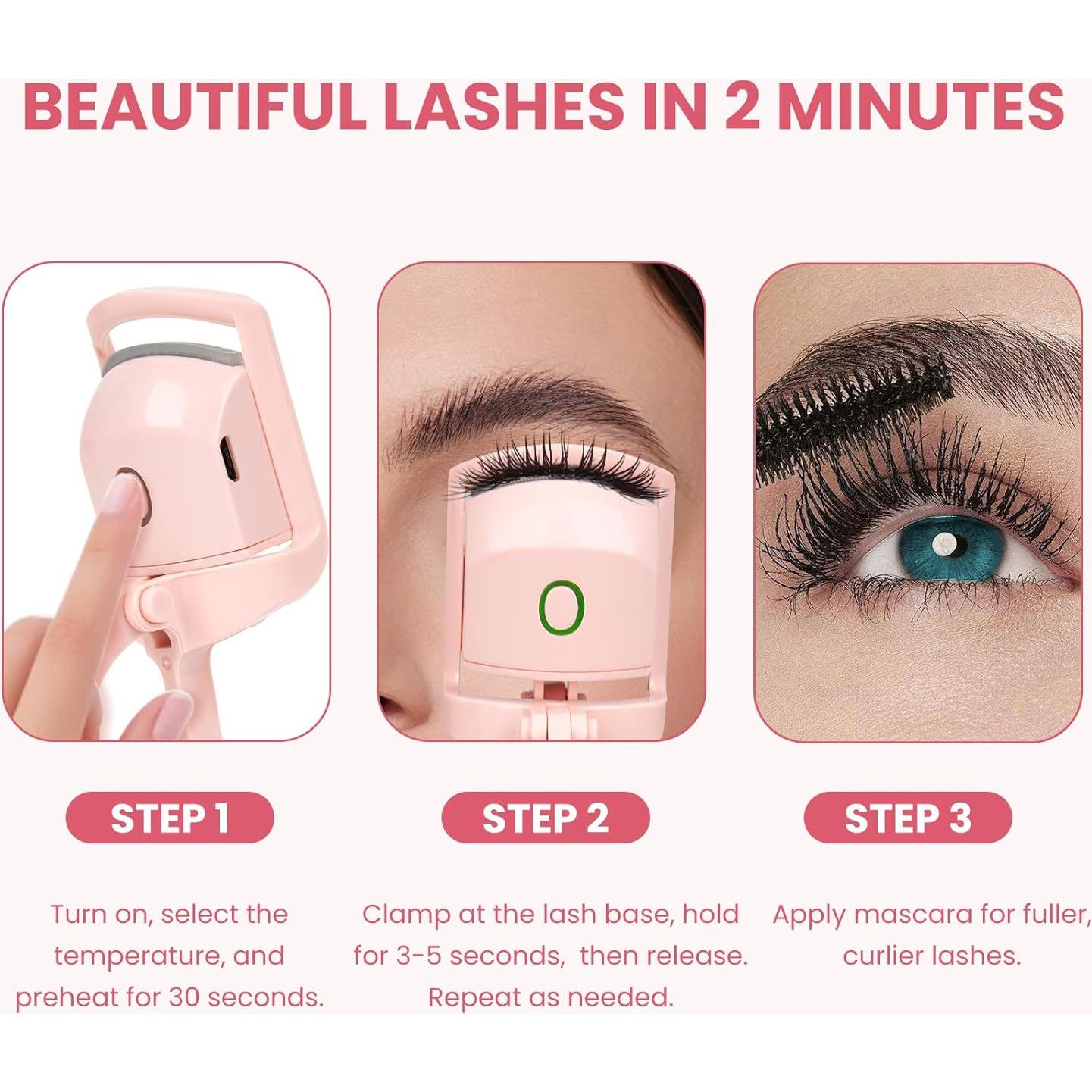 Rizador de Pestañas Eléctrico USB Recargable Rosa - 24H