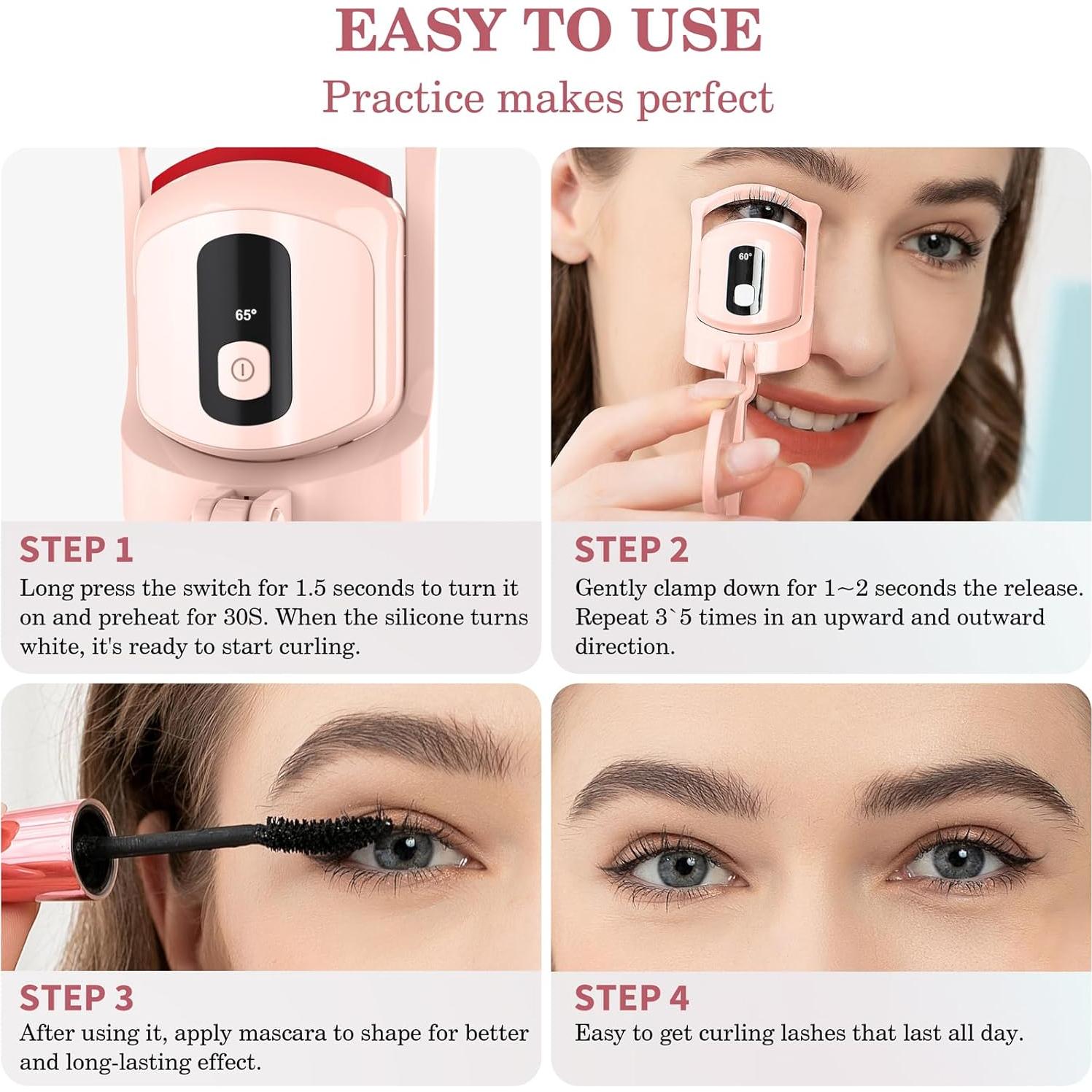 Rizador de Pestañas Calentado LICNIA Rosa con Pantalla LCD