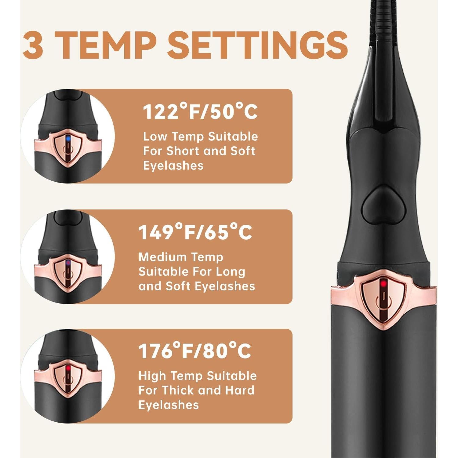 Rizador de Pestañas Calentado Jxbiu USB Recargable 3 Temperaturas