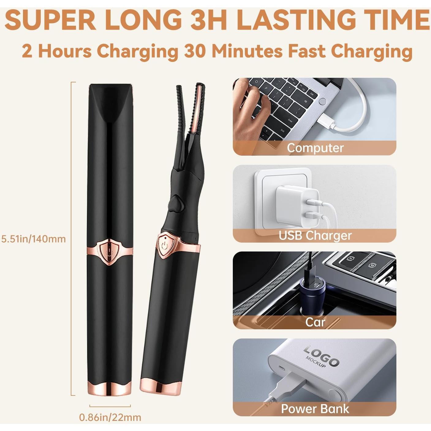 Rizador de Pestañas Calentado Jxbiu USB Recargable 3 Temperaturas